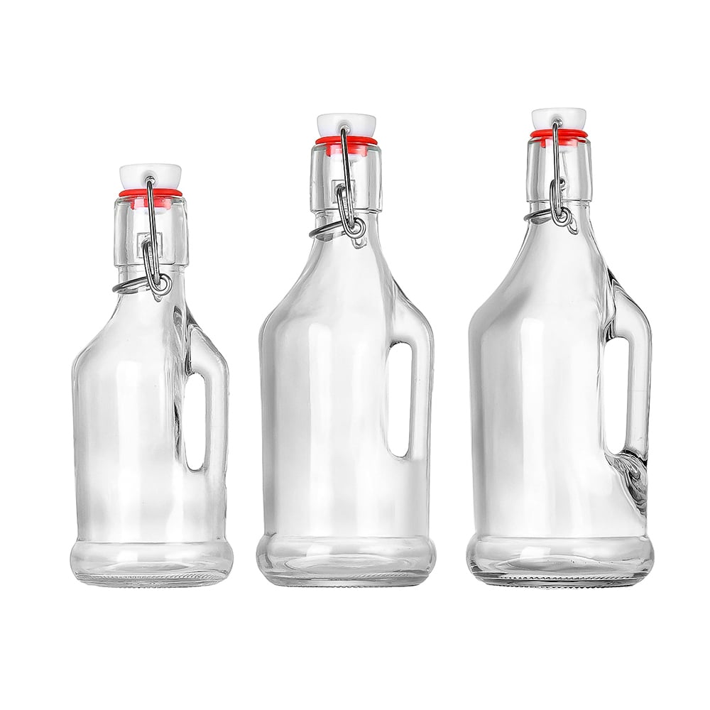 8.5 oz 12 oz 16 oz Swing Top Glass Bottles with Handles - Custom Airtight Bottles Wholesale