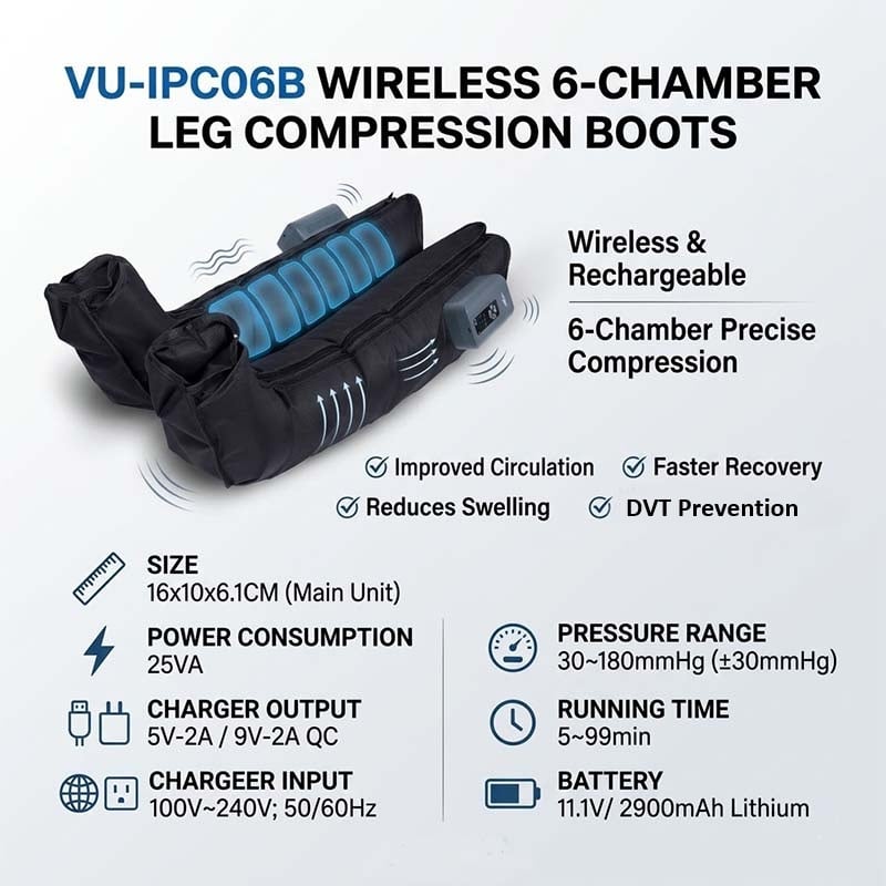 VU-IPC06B Wireless 6 Chamber Air Compression Leg Massage Boots
