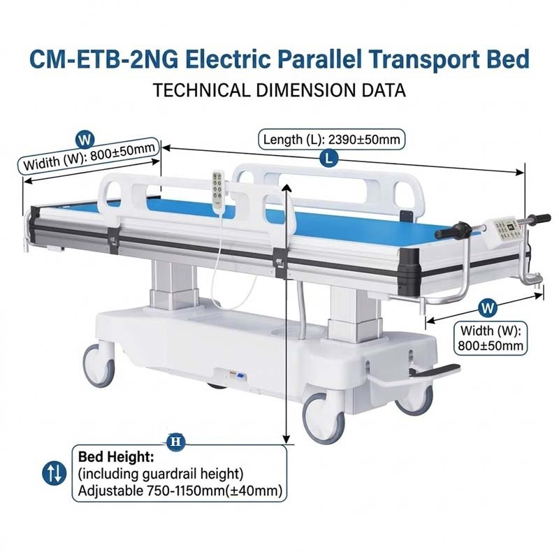 CM-ETB-2NG Electric Parallel Transport Bed for Patient Transfer