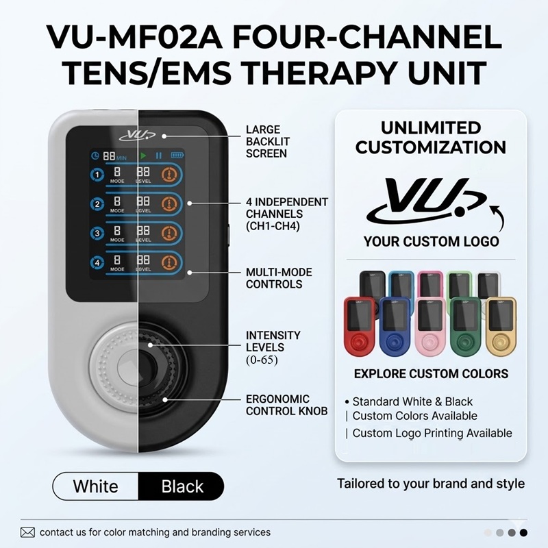 Перезаряжаемый четырёхканальный аппарат TENS/EMS VU-MF02A для обезболивания