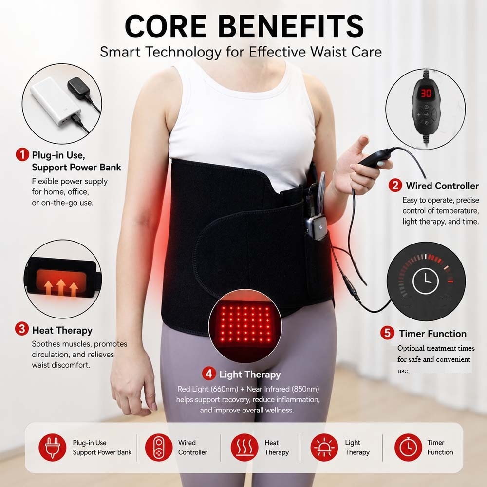 660nm 850nm Red Light Infrared Therapy Waist Belt for Fitness Recovery