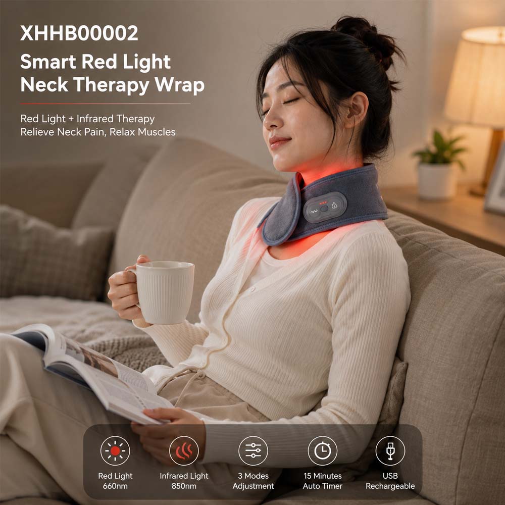 Wireless Red Light Therapy Neck Wrap with Massage & Heat