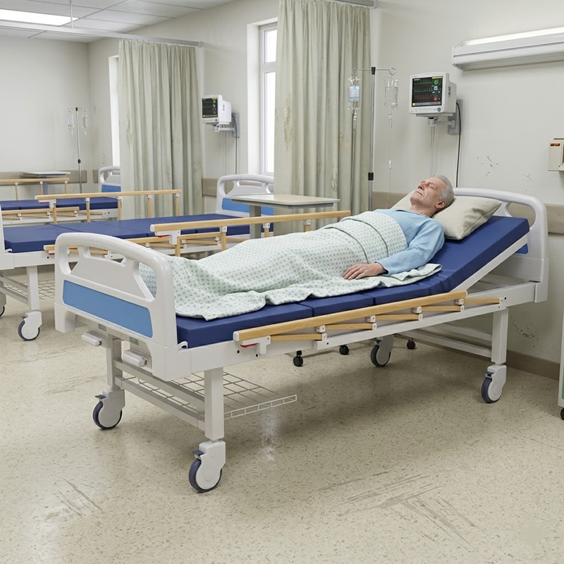 CM-MHB-02 Two-Function Manual Hospital Bed with Foldable Guardrails