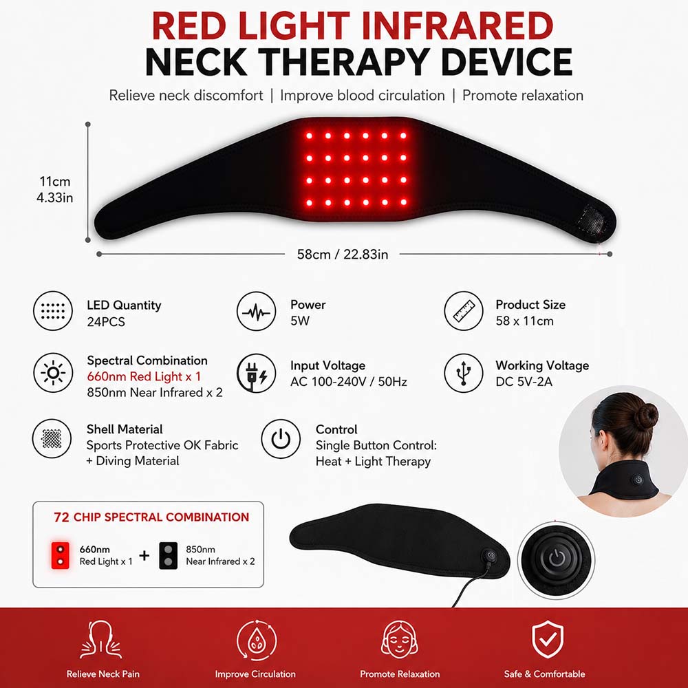 Red Light Therapy Neck Device 660nm & 850nm Infrared Neck Wrap