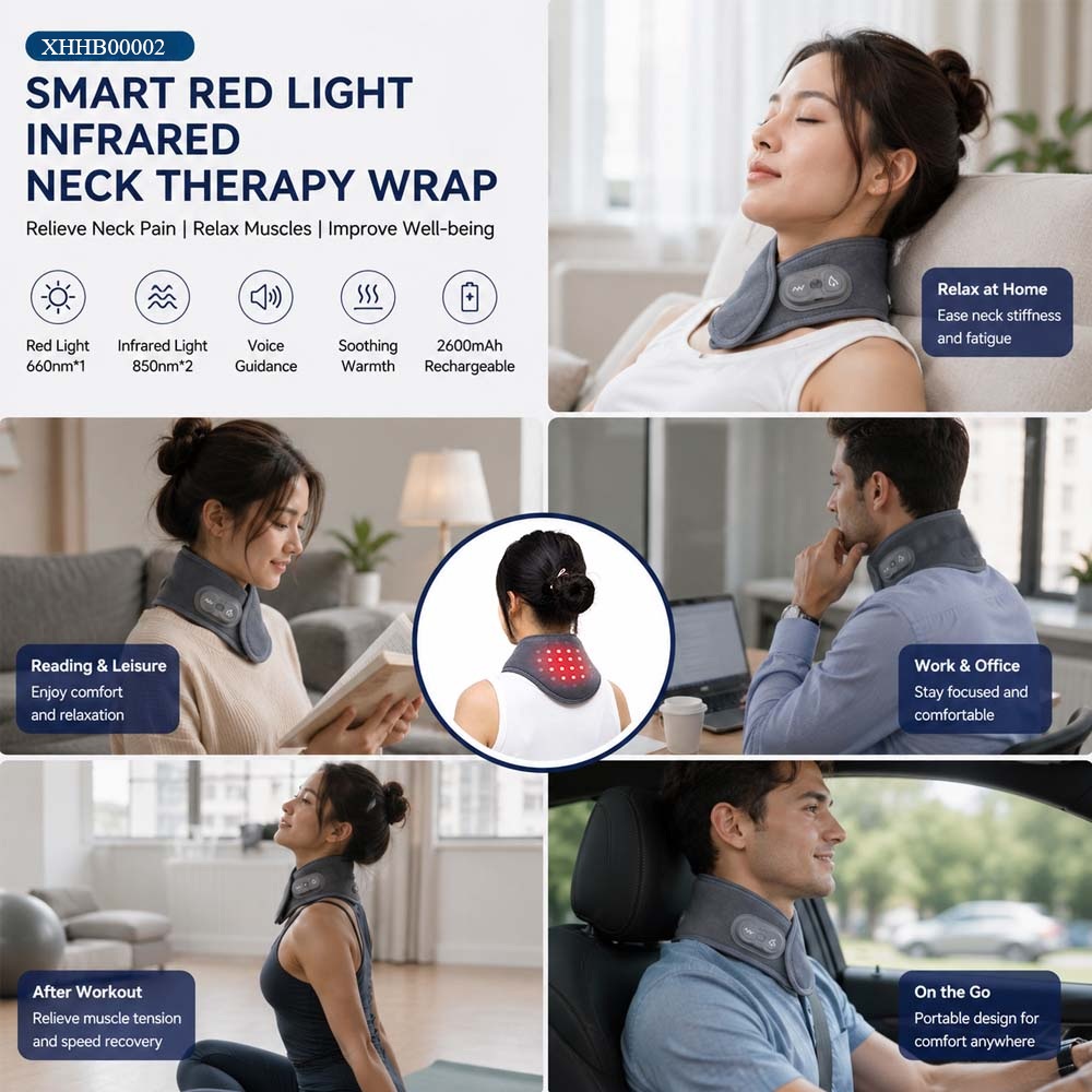 Wireless Red Light Therapy Neck Wrap with Massage & Heat