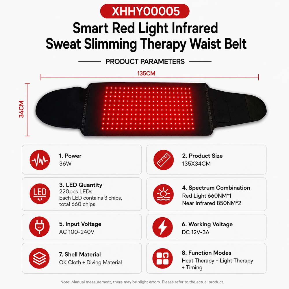 660nm 850nm Red Light Infrared Therapy Waist Belt for Fitness Recovery