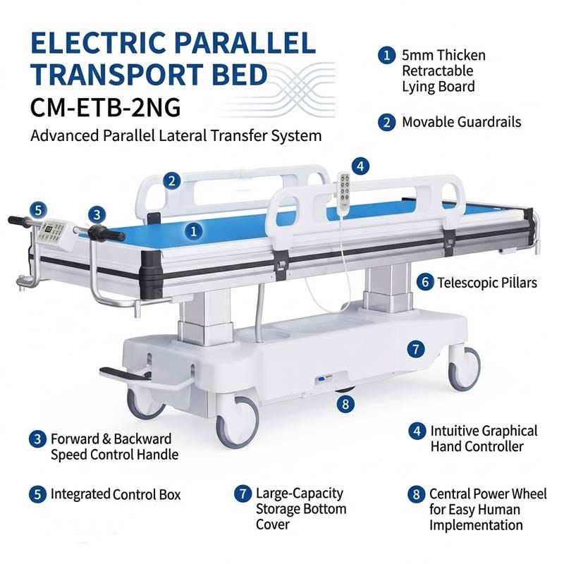 CM-ETB-2NG Electric Parallel Transport Bed for Patient Transfer