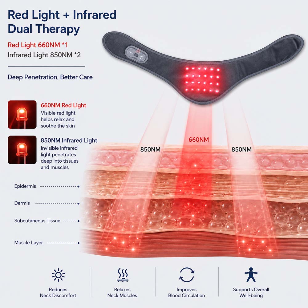 Wireless Red Light Therapy Neck Wrap with Massage & Heat