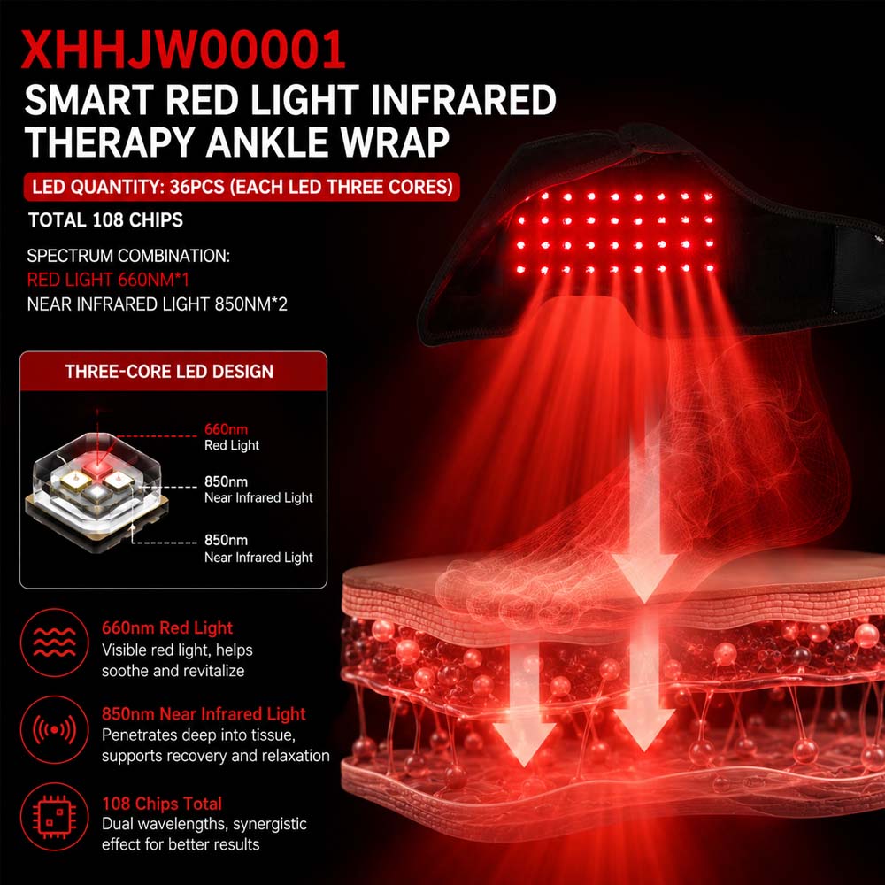 Wireless Rechargeable Red/Infrared Light Therapy Ankle Brace