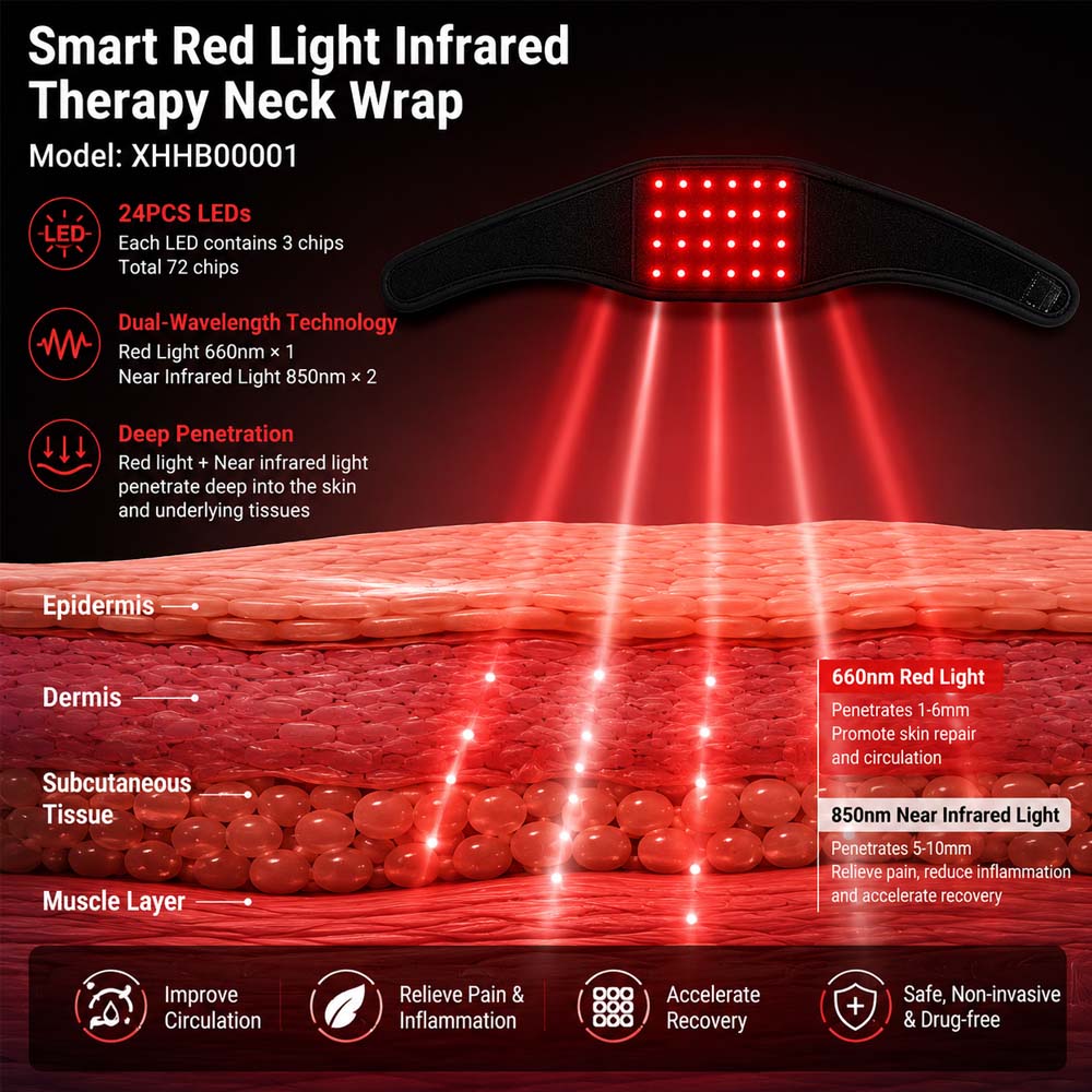 Red Light Therapy Neck Device 660nm & 850nm Infrared Neck Wrap