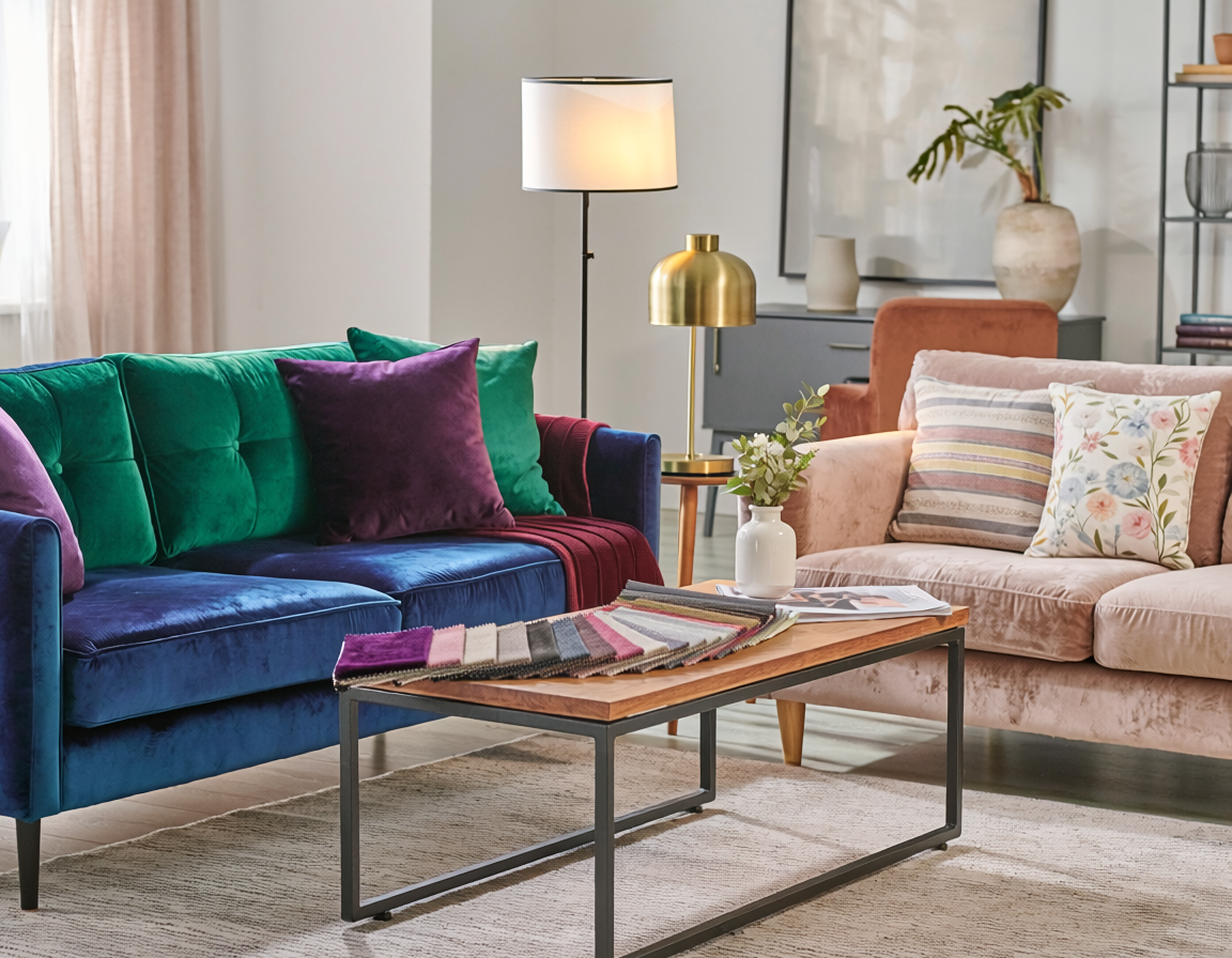 For trends in sofa fabrics, velvet and chenille stylish