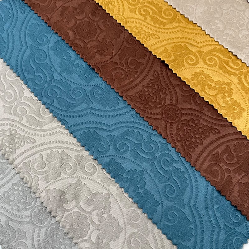 Tessuto in velluto goffrato jacquard di poliestere Wejoy da 230 g/m² per rivestimento di divani, tende, drappeggi e copricuscini, nonché per materiali per mobili: decorativo, con motivo rilevato, morbido, peloso e resistente, adatto a usi intensivi, per decorazione domestica, vendita all'ingrosso al metro