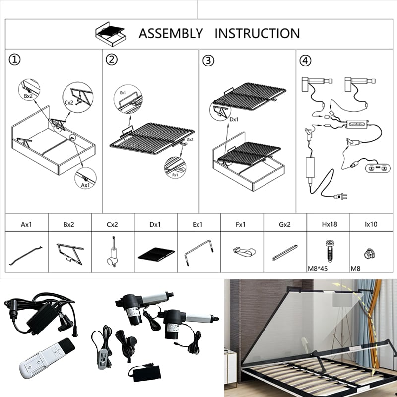 Wejoy  Electric Bed Lift Mechanism Storage Bed Gas Lift Furniture Hardware for Lift up Storage Bed