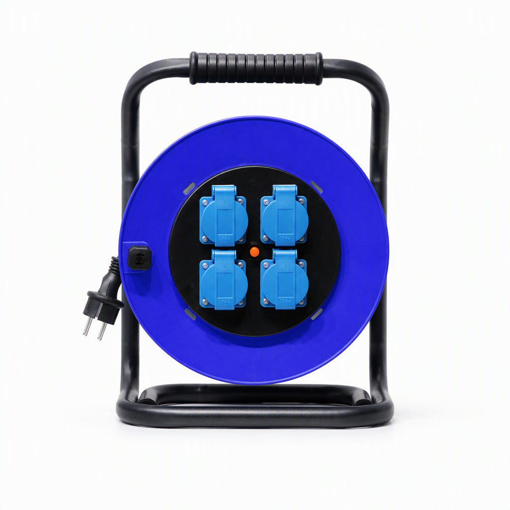 4 Way IP44 Plastic Cable Reel with EU Plug, 4 IP44 Sockets 
