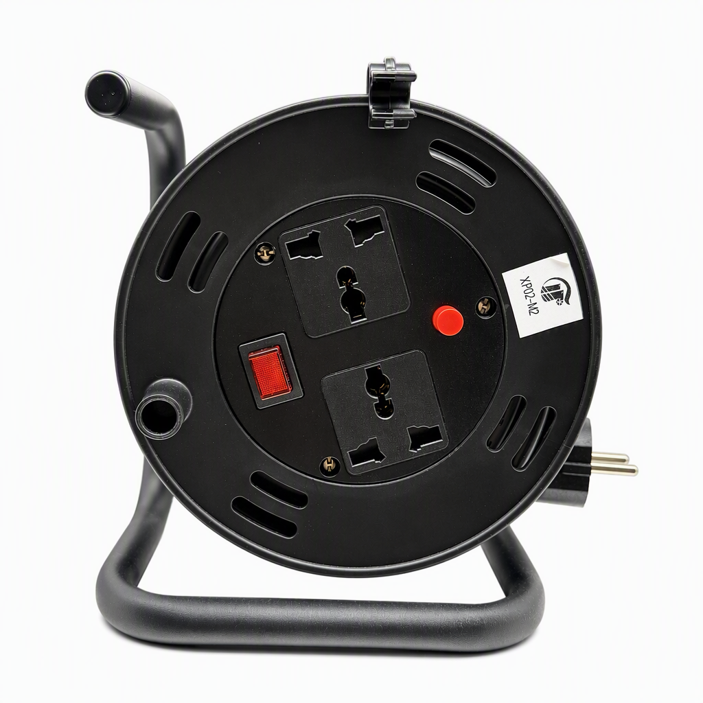 Plastic Cable Reel with 2 Universal Sockets, Power Switch & Overload Protection