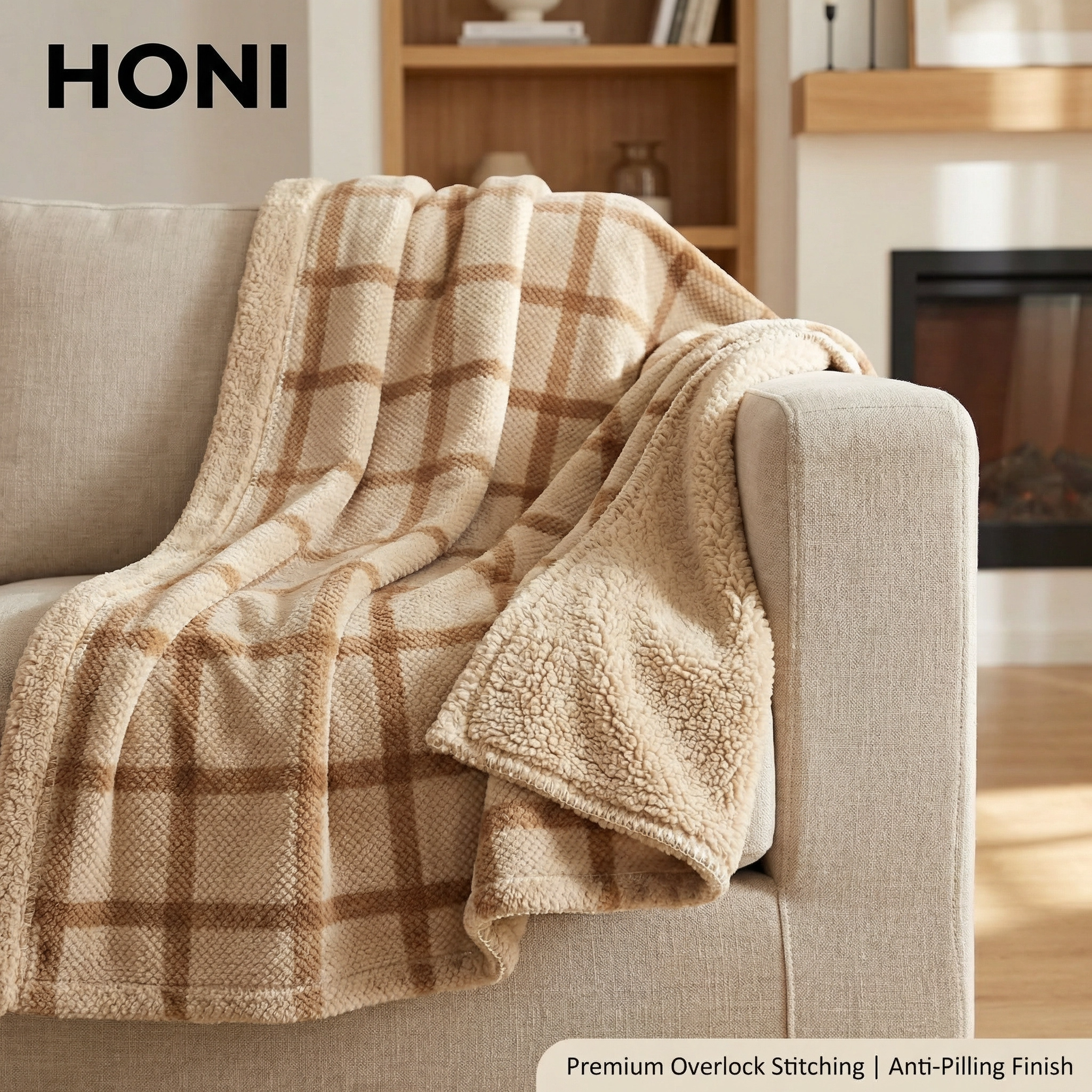 HONI 450gsm Pineapple Grid Pattern Printed Blanket – Thick, Soft & Multi-Purpose for Home, Travel & Gifting