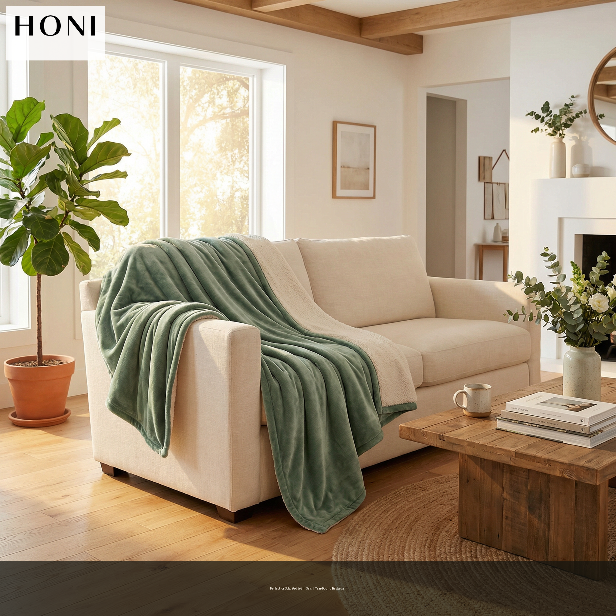 Reversible 310GSM Solid Flannel & 200GSM White Sherpa Blanket – Soft, Warm, Customizable