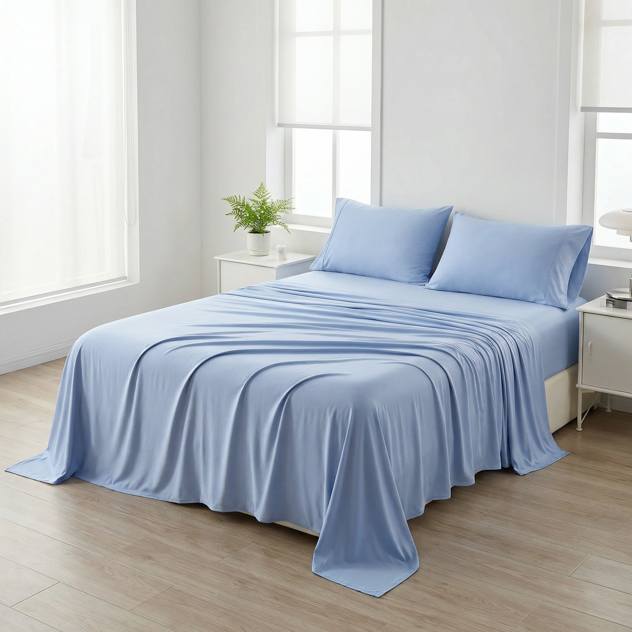 Cooling Jersey Knit 4-Piece Sheet Set–4-Way Stretch, Ultra Silky Soft, Wrinkle-Resistant&Quick Dry (90% Nylon/10% Spandex)