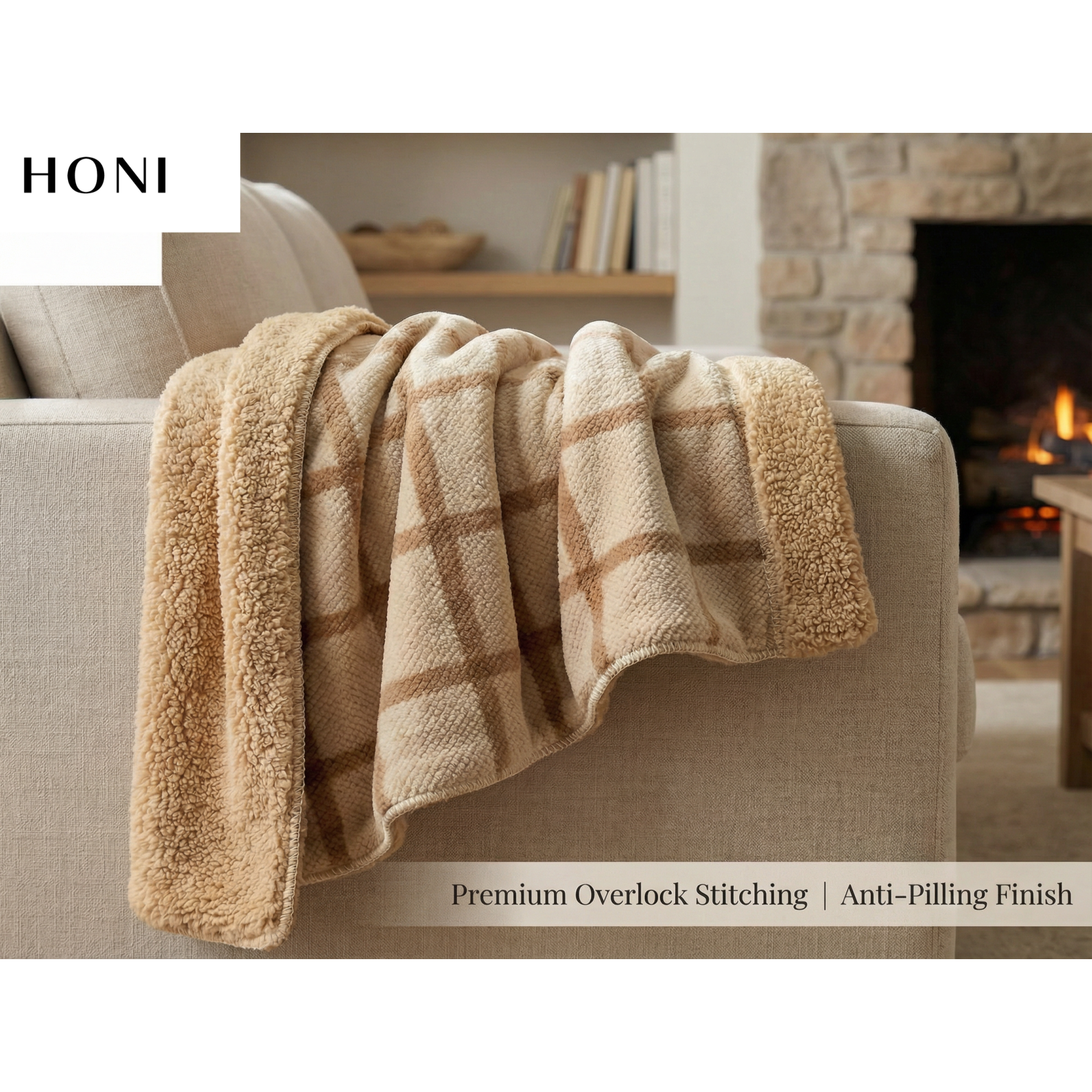 HONI 450gsm Pineapple Grid Pattern Printed Blanket – Thick, Soft & Multi-Purpose for Home, Travel & Gifting
