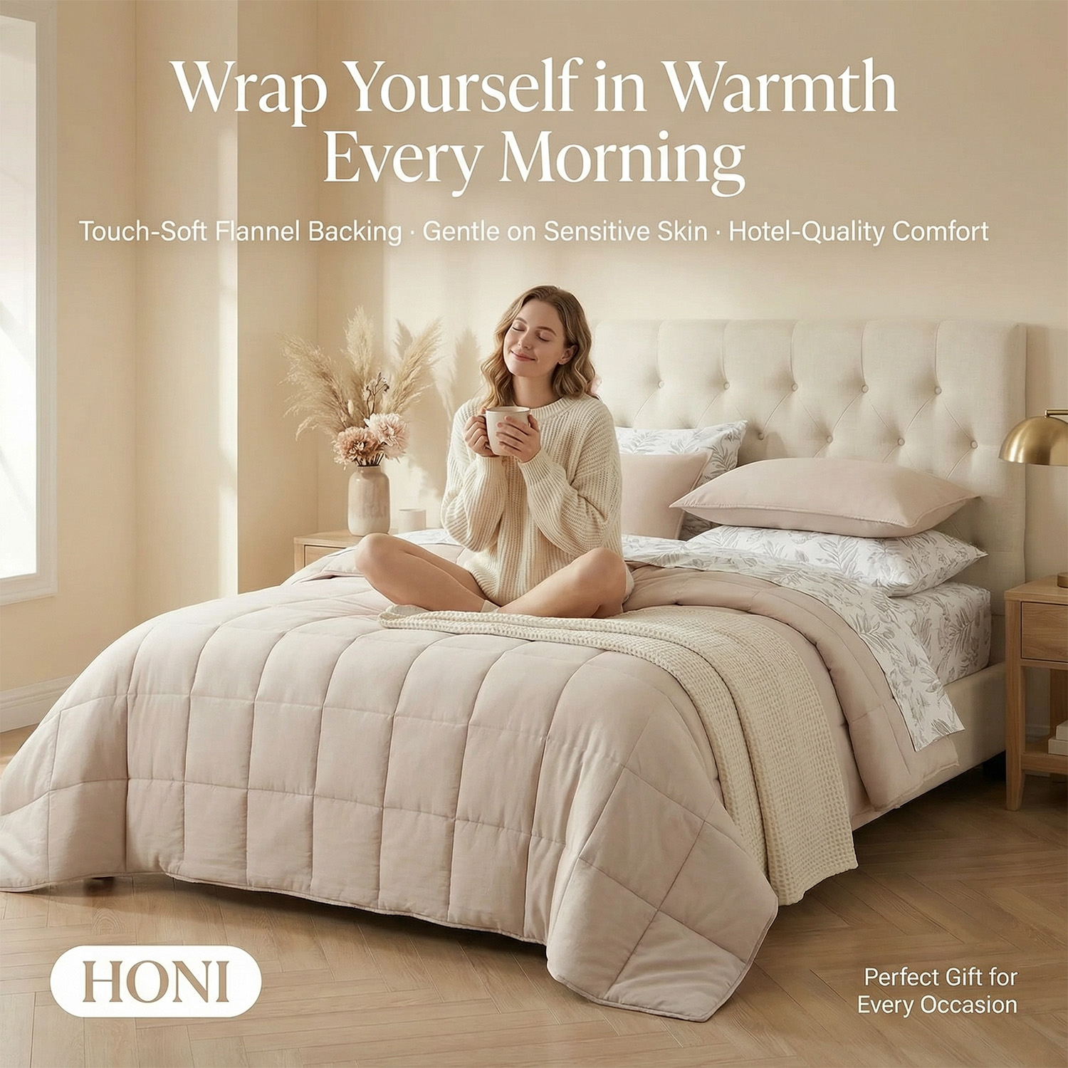 HONI Sweet Home Collection 5/7 Piece Comforter Set All Season Bedding Sets Solid Box Stitching Quilted Comforter