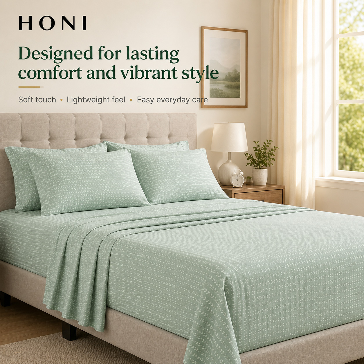 HONI 90gsm Pigment Printed Sheet Set – 4/6 Pieces – Multiple Colors & Custom Options Available
