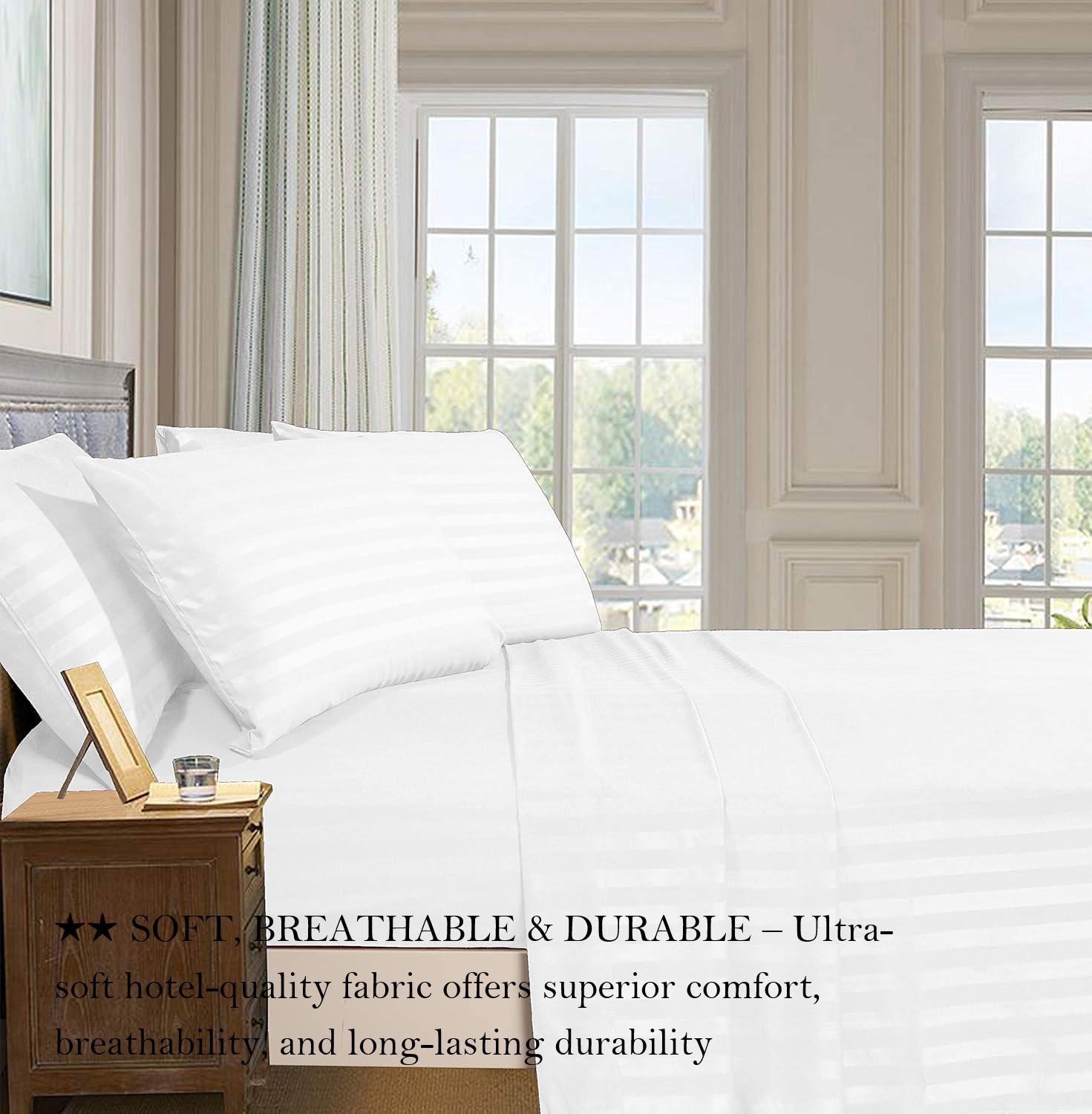 400TC 100% Cotton Satin Weave Dyed Flat Sheet–2cm Regular Satin Stripe