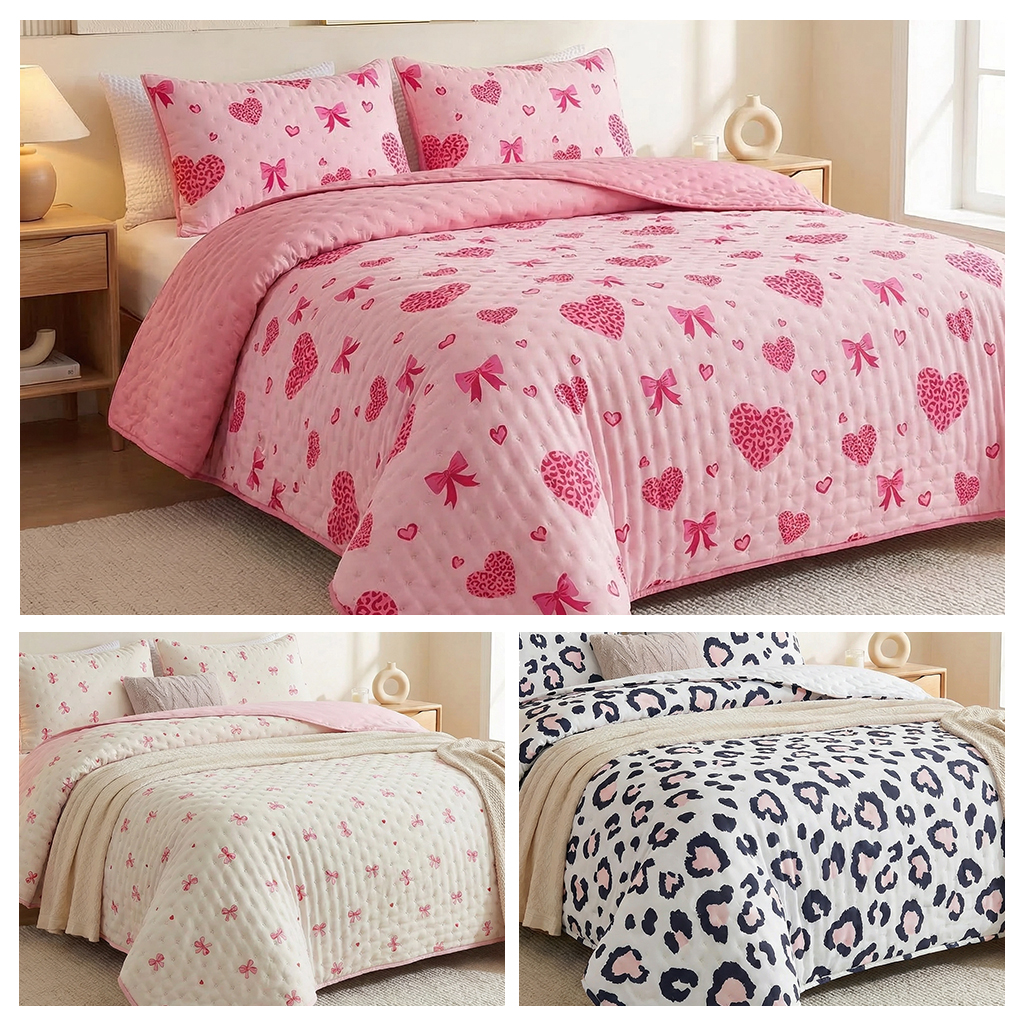 HONI 80gsm Printed Quilt – Bow Tie + Blush Pink