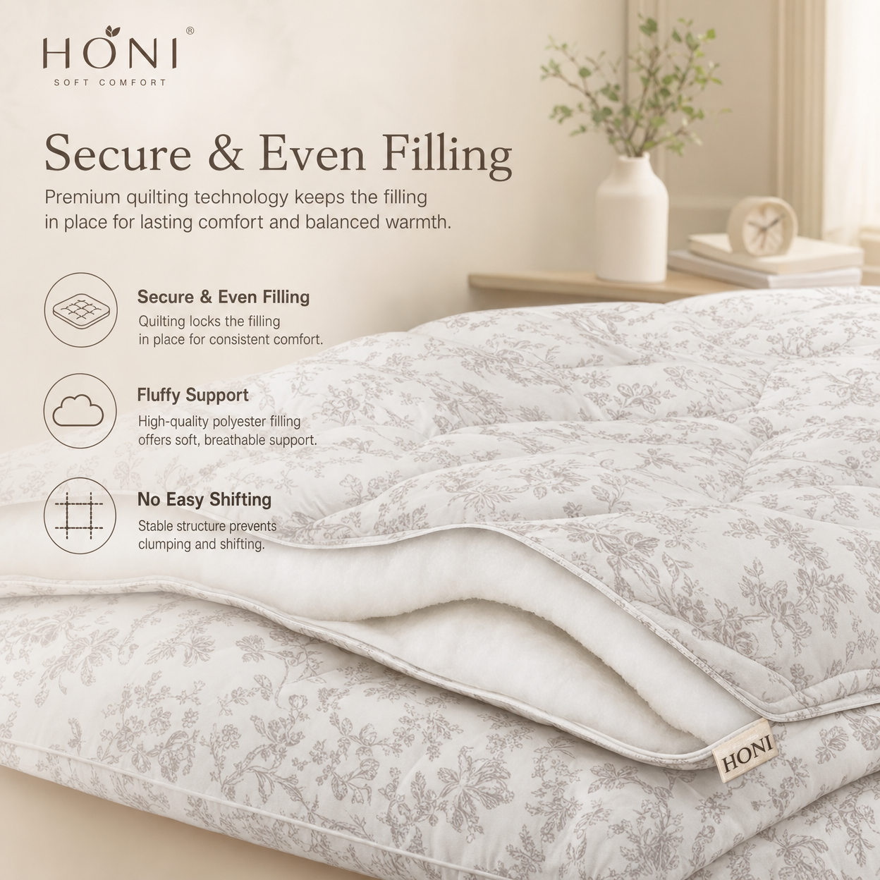 HONI 3-Piece Reversible Quilt Set – 200g Matte Velvet Print / 90gsm Washed Fabric – Soft Velvet Touch, All-Season Comfort (1 Quilt + 2 Pillowcases)