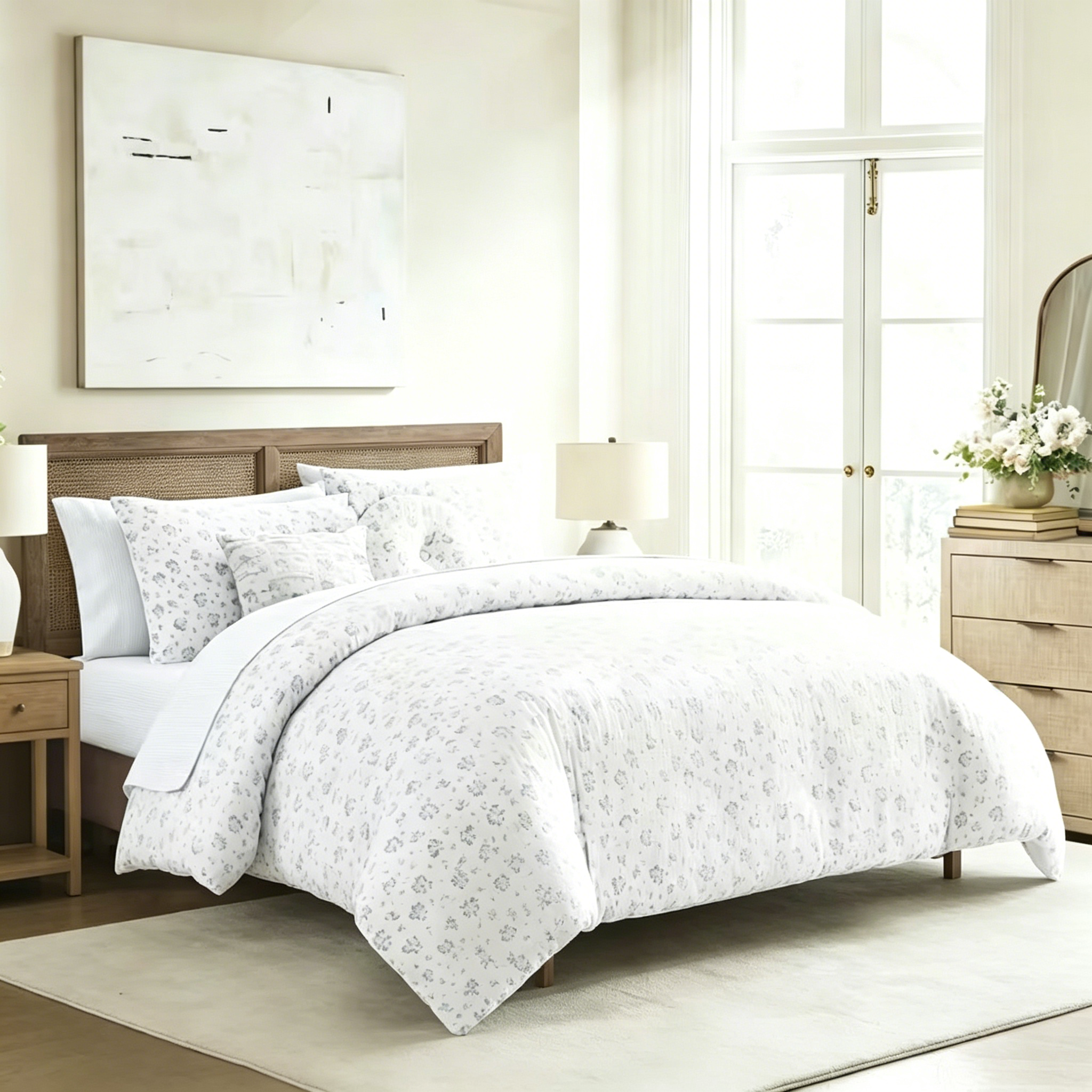 HONI 140 gsm 100% Polyester Gauze Floral Print Comforter Set – 9-Piece Breathable & Skin-Friendly Baby Bedding
