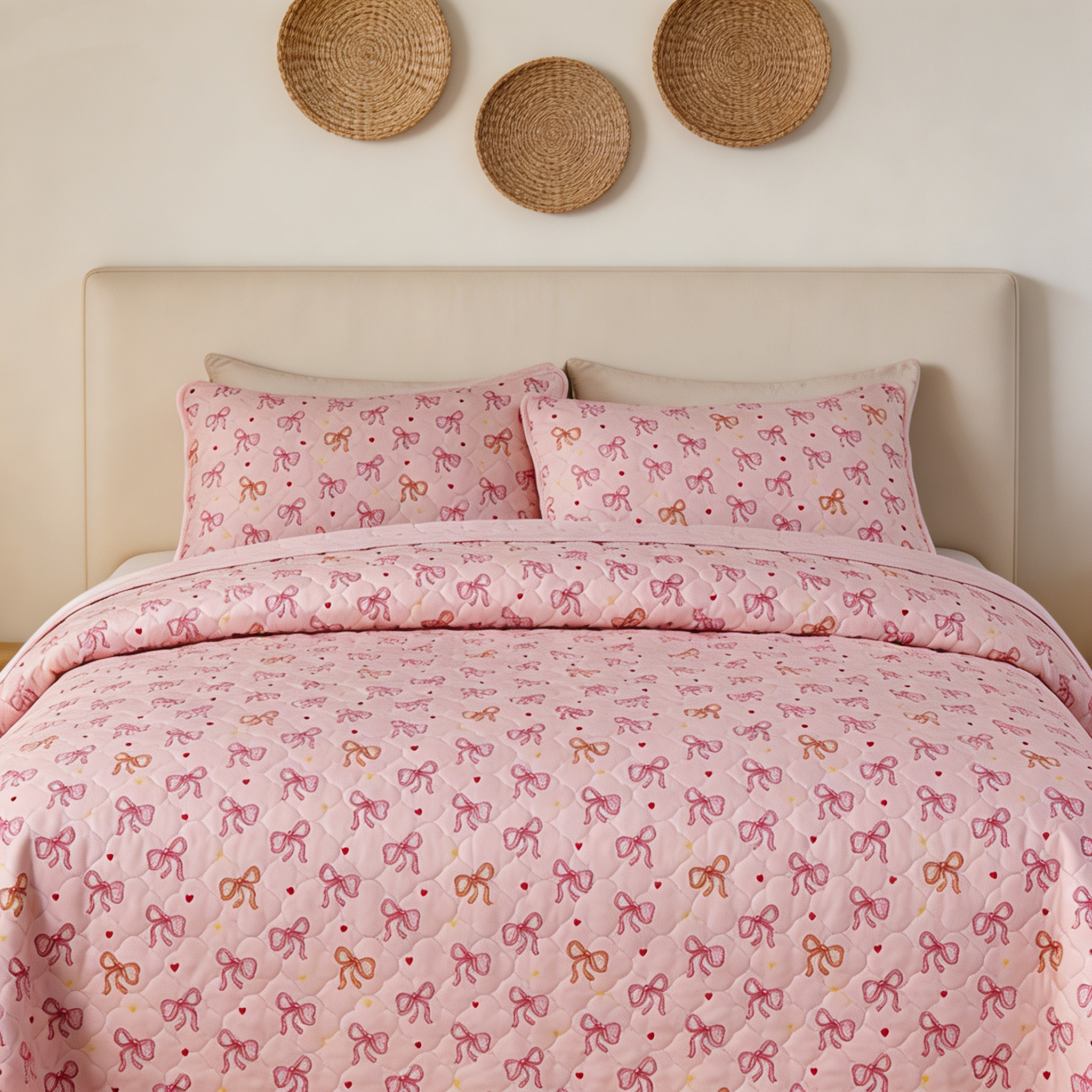 HONI 80gsm Printed Quilted Blanket – Cream White with Black Hearts