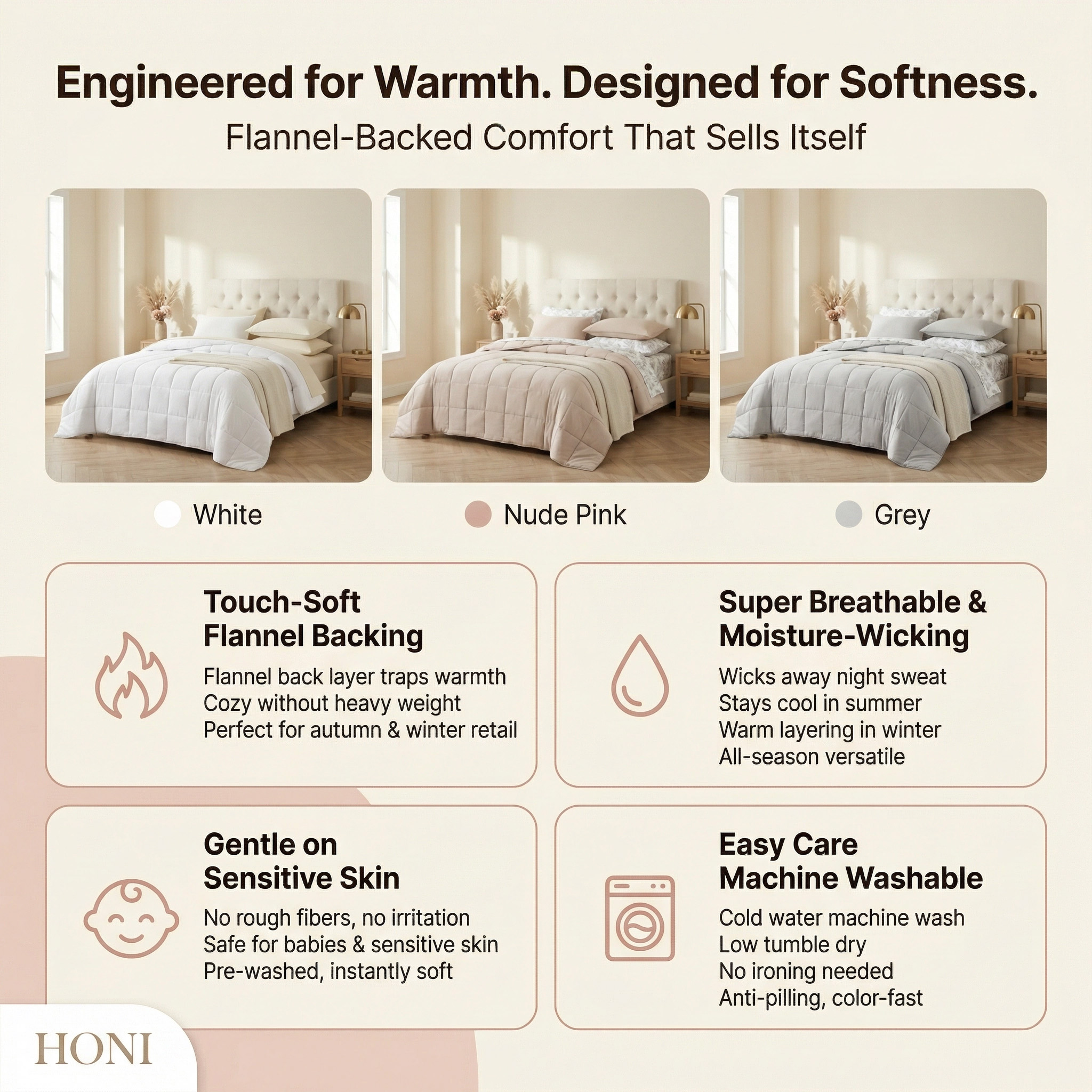 HONI Sweet Home Collection 5/7 Piece Comforter Set All Season Bedding Sets Solid Box Stitching Quilted Comforter