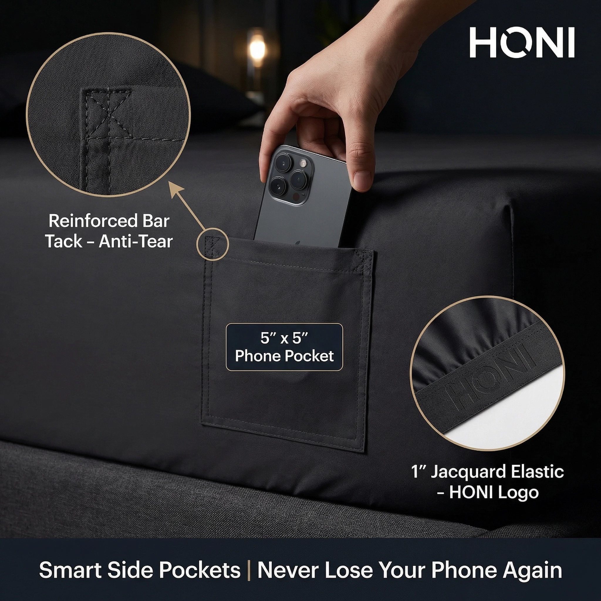 HONI Premium Cooling Sheet Set – Eco-Friendly, Fade Resistant, with Smart Pocket & Deep Elastic Fit