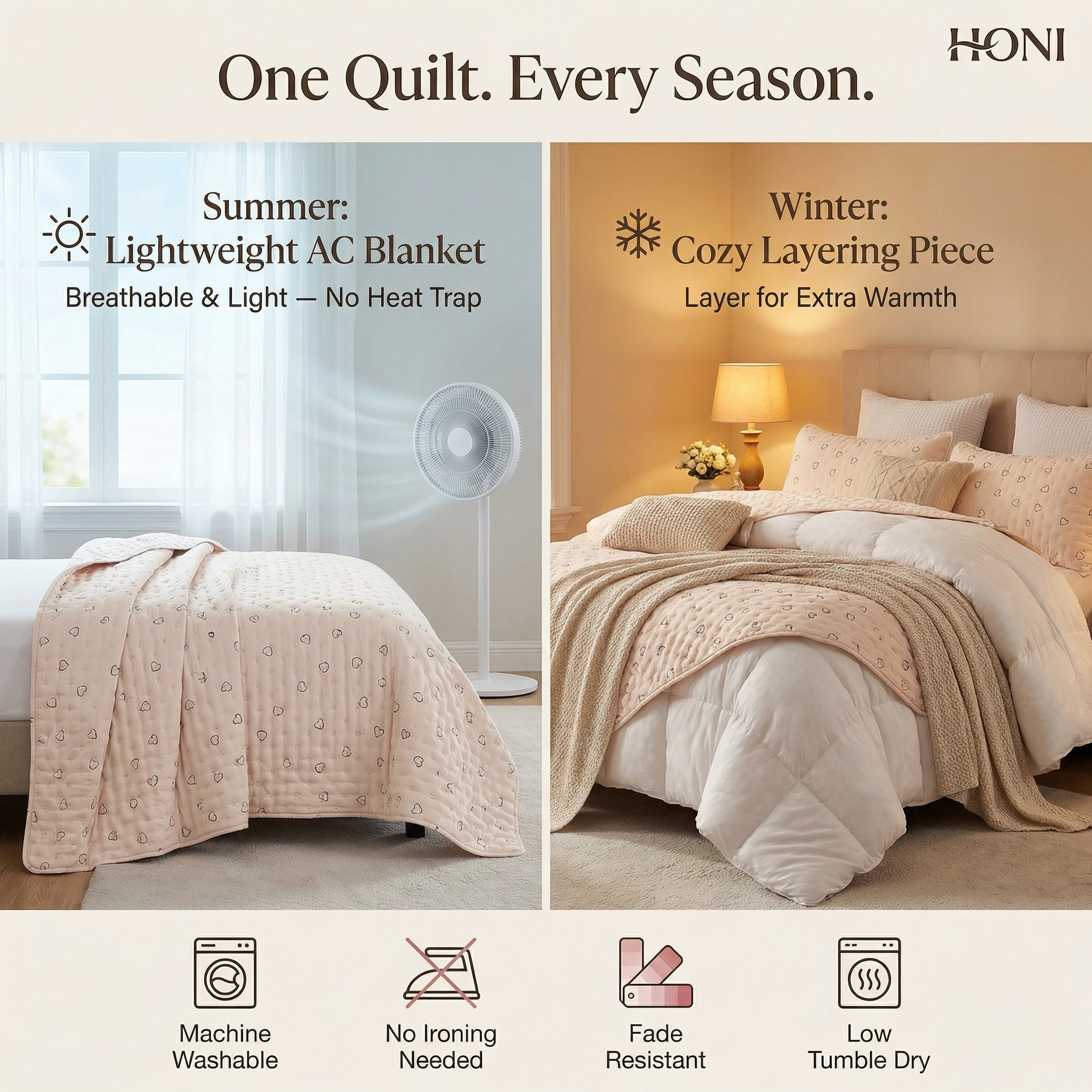 HONI 80gsm Printed Quilted Blanket – Floral Grace