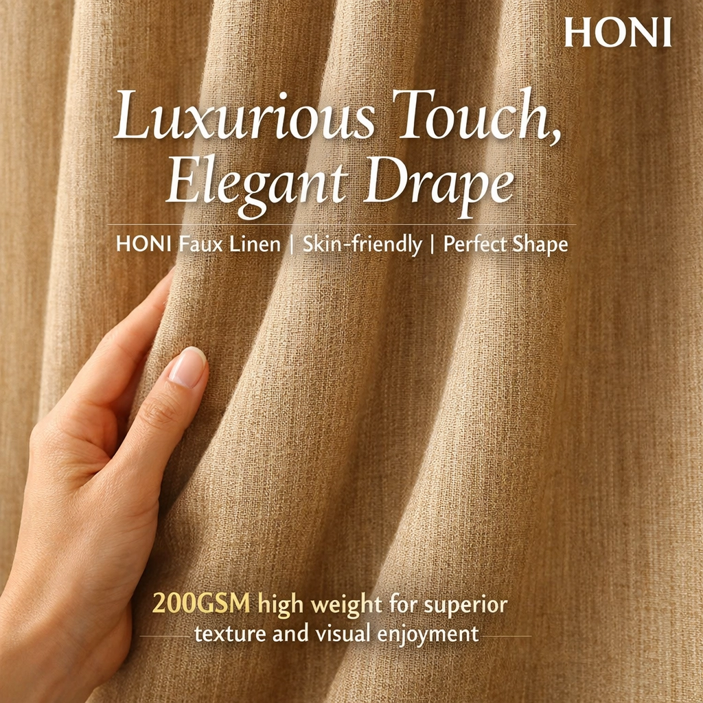 HONI 130 GSM Black Silk Blackout Curtains – Natural Earth Tone | Eco-Friendly & Serene Living