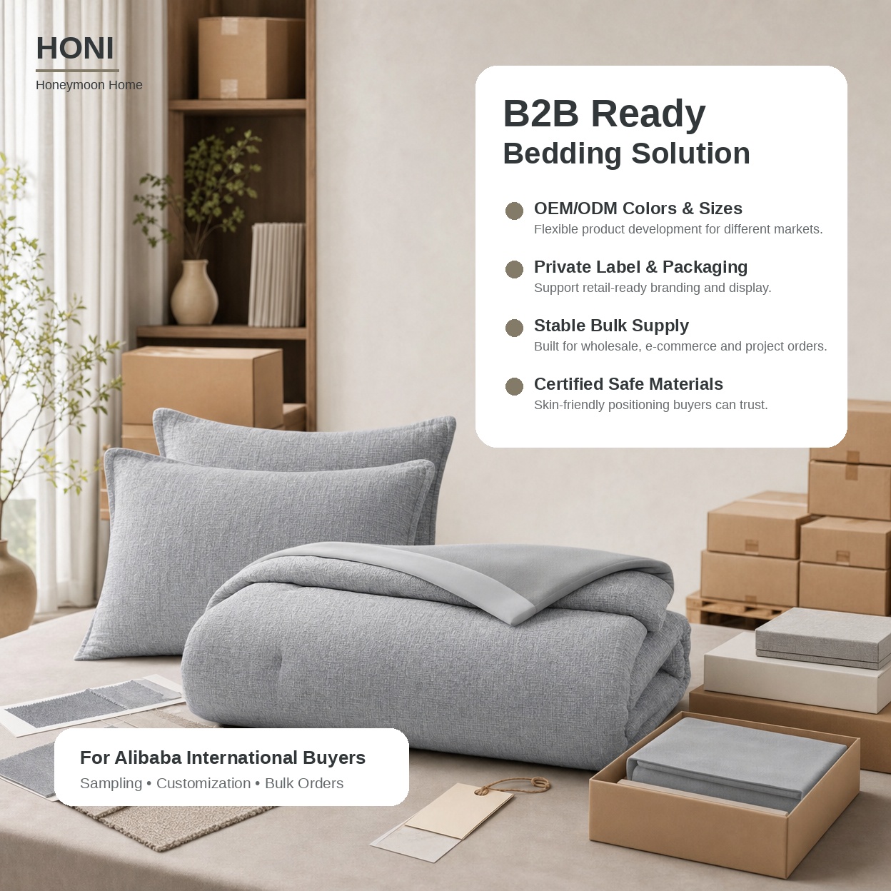 HONI 80GSM Yarn-Dyed Slub Polyester Quilt Set – 3-Piece Hotel Style Bedding Set