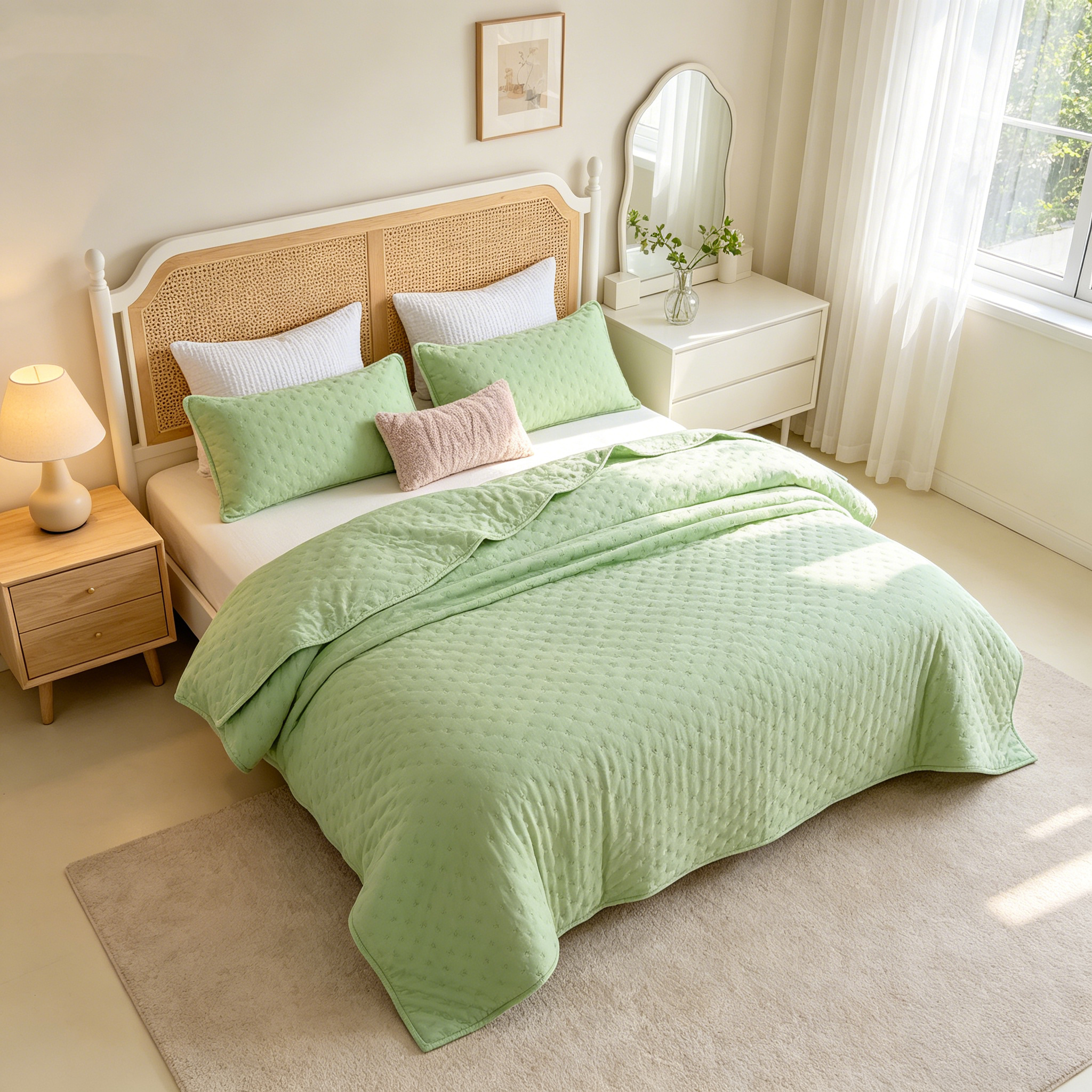 80gsm Brushed Microfiber Quilt Set – Bright Green