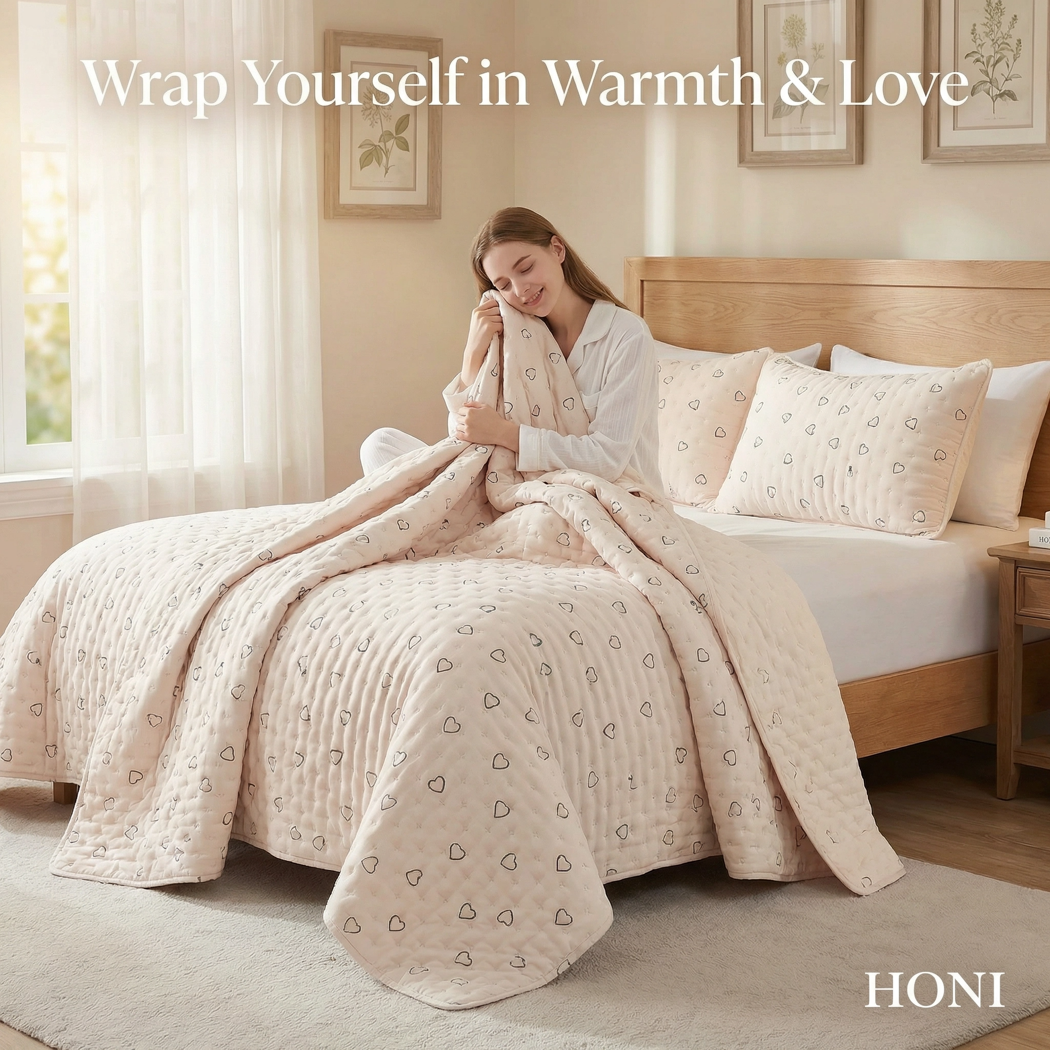 HONI 80gsm Printed Quilted Blanket – Floral Grace