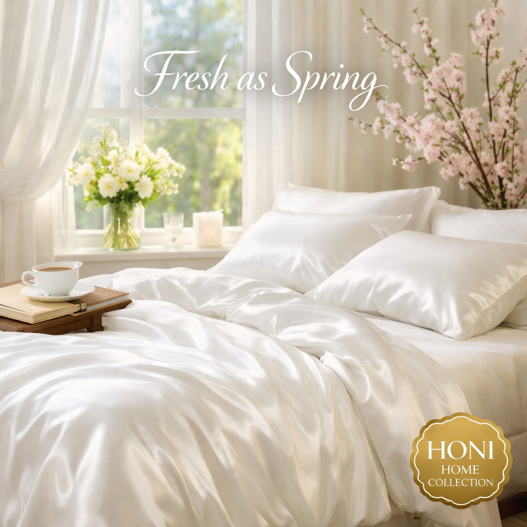 HONI Home Collection Resort-Quality Luxury Satin Spandex Duvet Cover Set –Silky Smooth &4-Way Stretch Bedding
