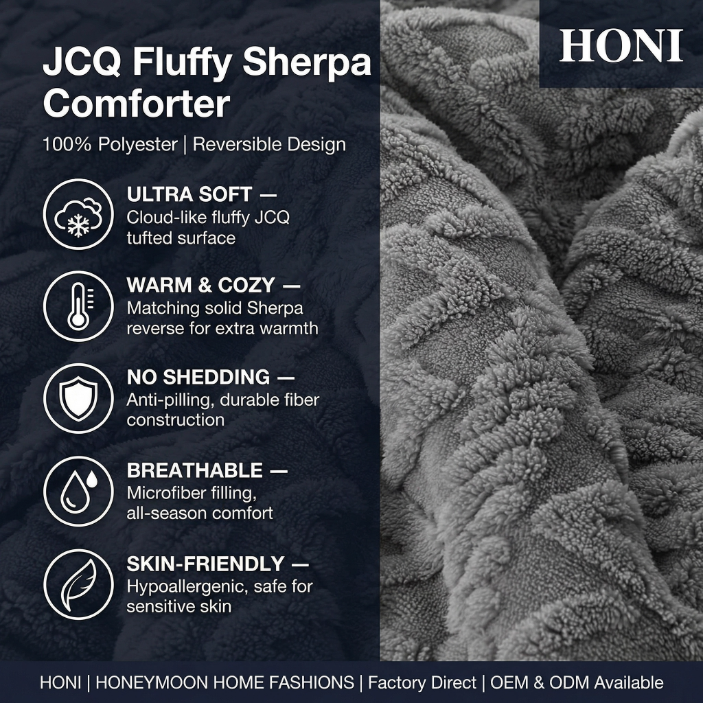 HONI Touch-Soft Flannel Comforter – 300gsm Jacquard Lamb Fleece & 230gsm Solid Lamb Fleece Dual-Sided Blanket
