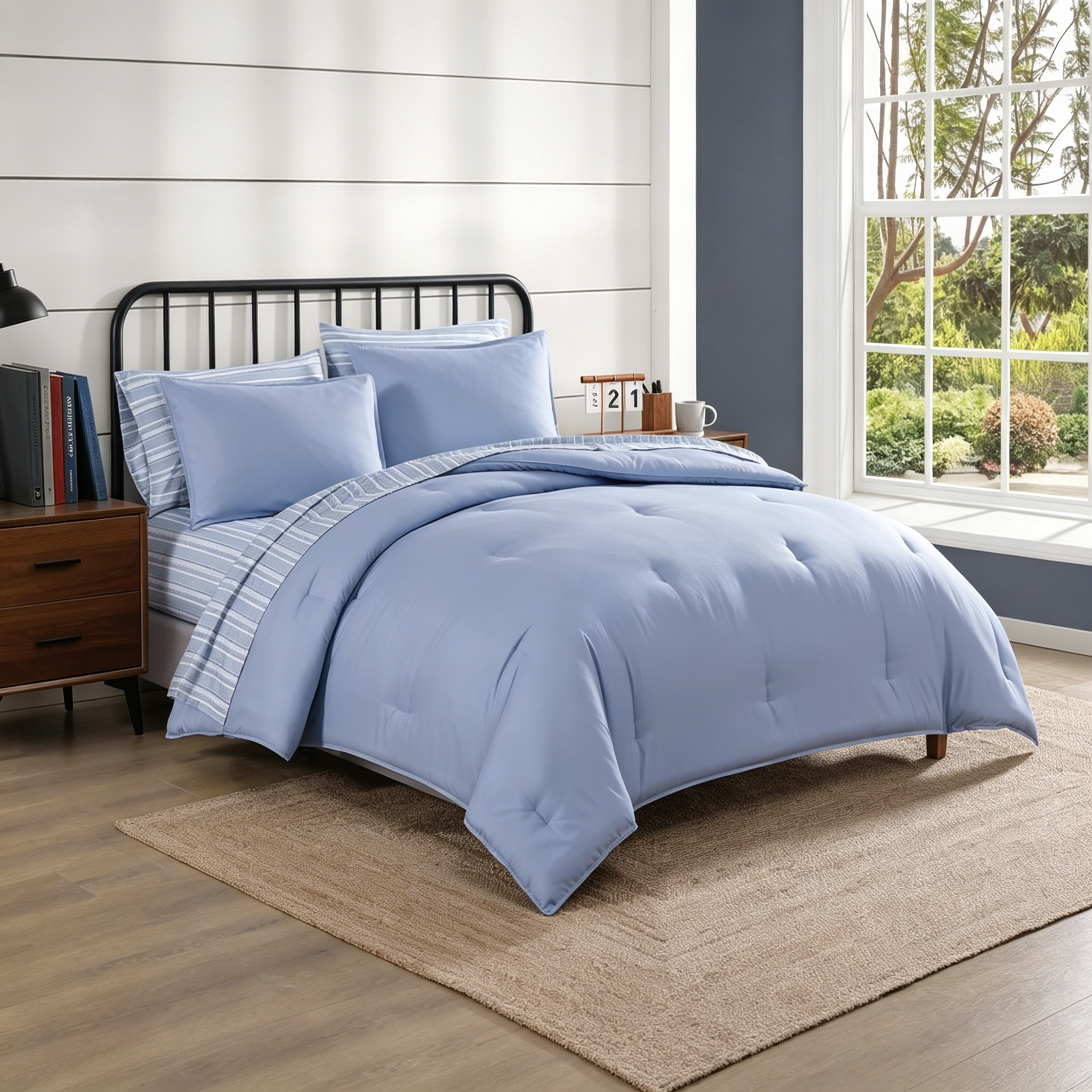 HONI 90 gsm Washed Printed Comforter Set + 85gsm Sheet Set – 7-Piece Full/Queen Size, 100% Polyester, Soft Touch, HONI Home Collection