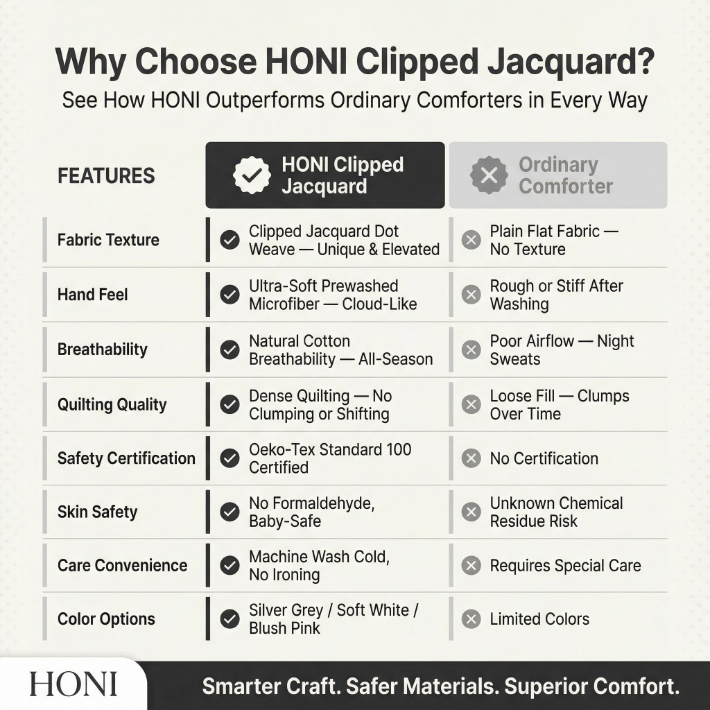 HONI 3-Piece Clipped Jacquard Comforter Set – 105gsm Clipped Jacquard Top + 90gsm Brushed Micro-fabric Reverse