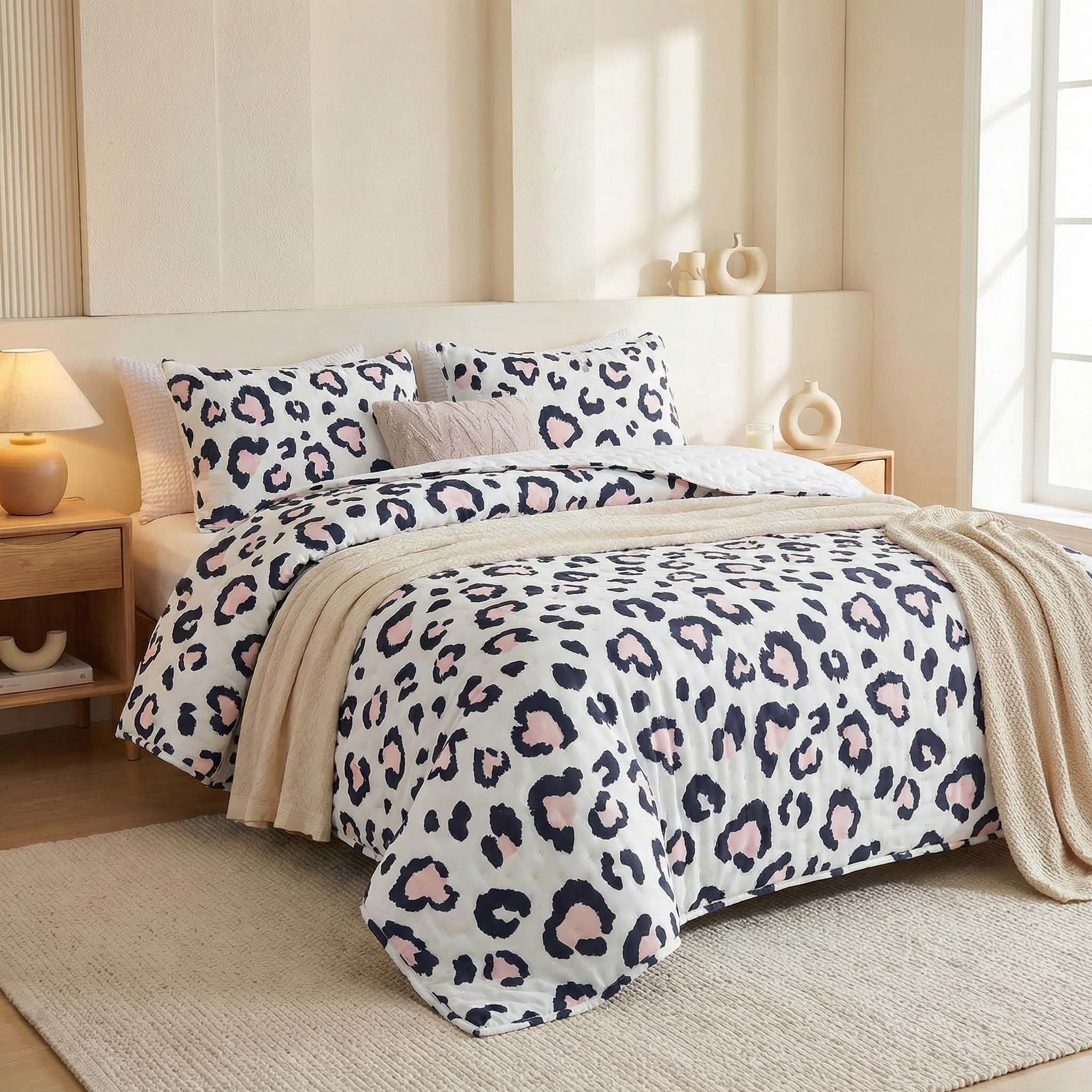 HONI 80gsm Printed Quilt – Bow Tie + Blush Pink