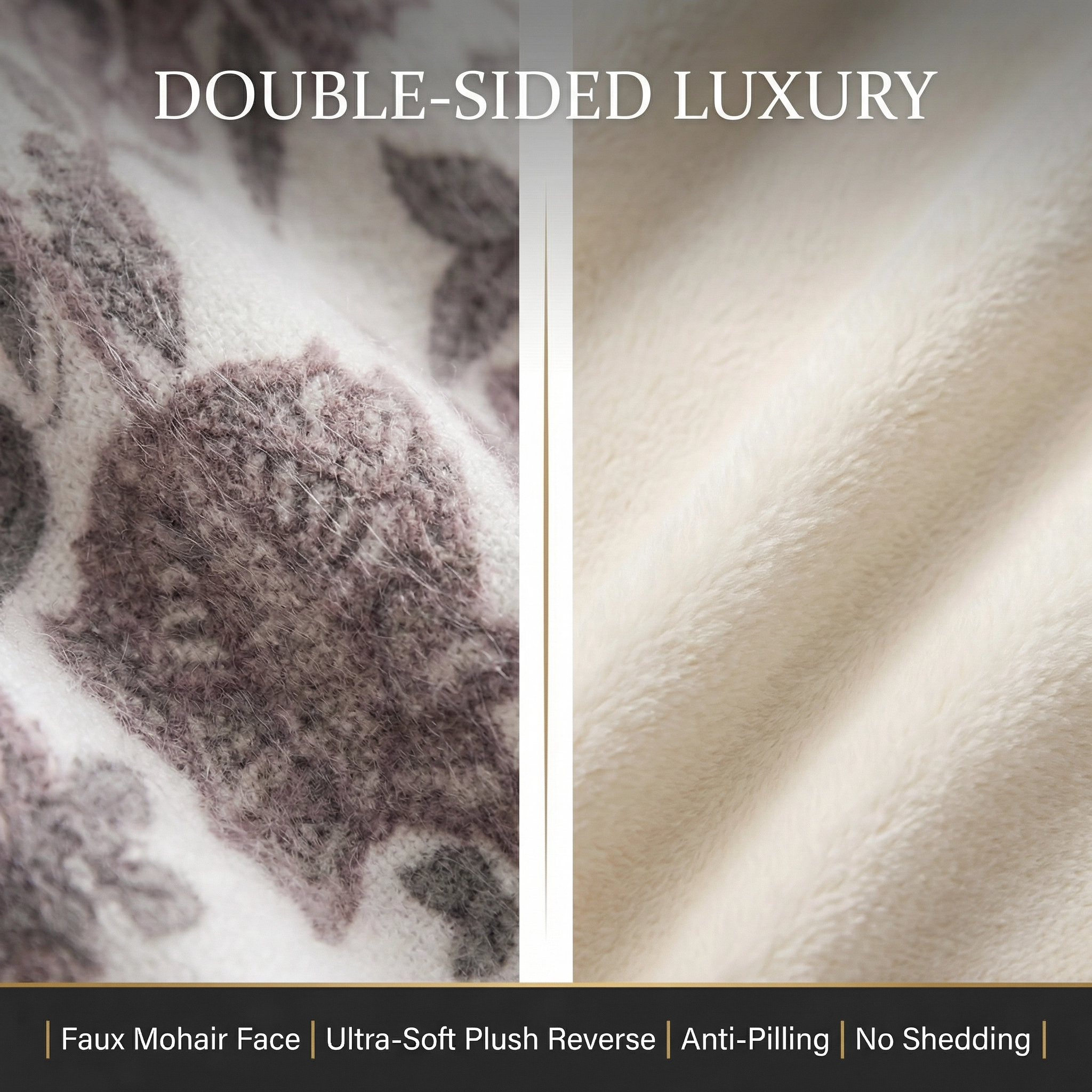 300gsm Printed Faux Mohair Blanket – Reversible 180gsm Flannel, Whipstitch Edge, Anti-Pilling, Machine Washable (50