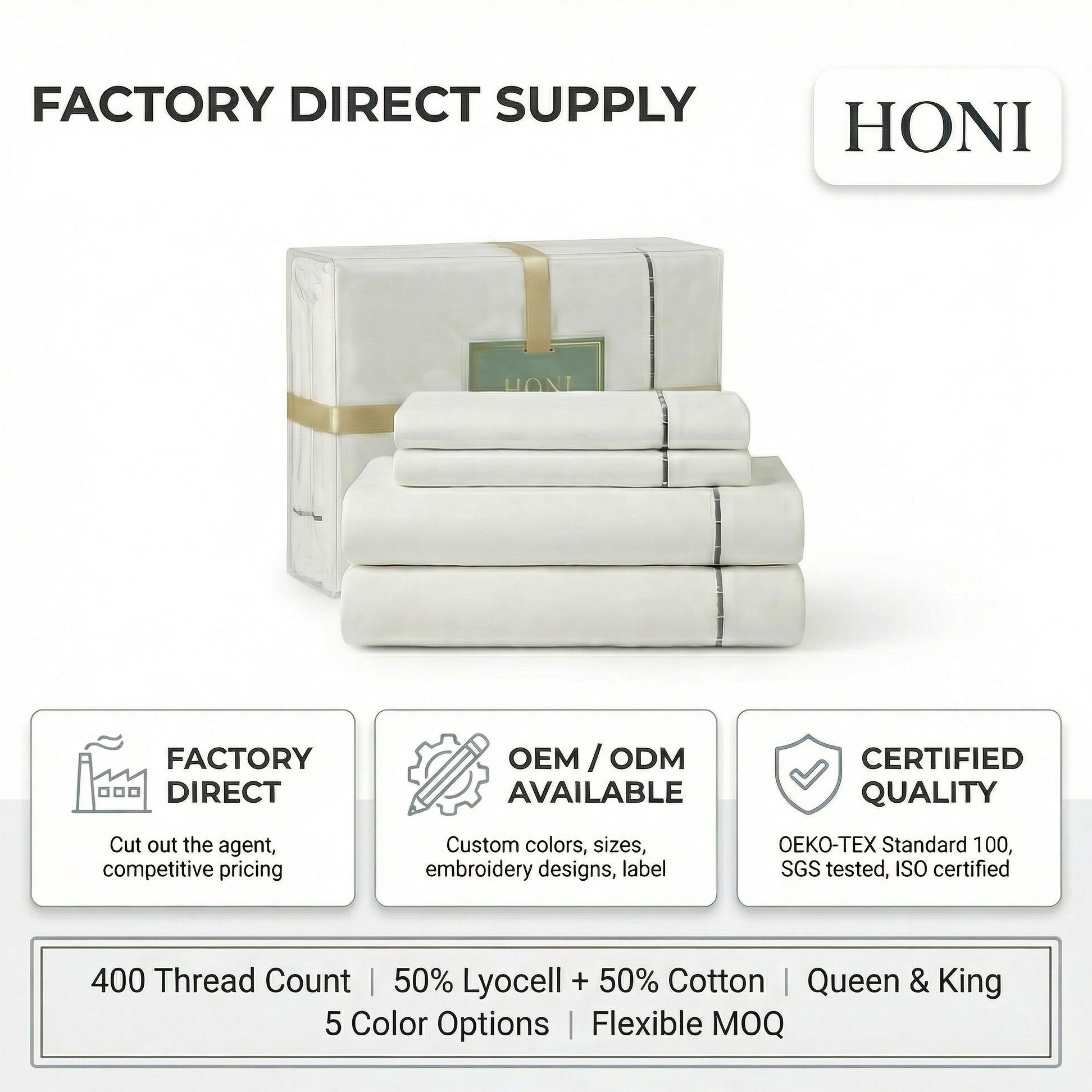 400TC 50% Cotton / 50% Tencel™ Dyed & Embroidered Sheet Set with Decorative Header