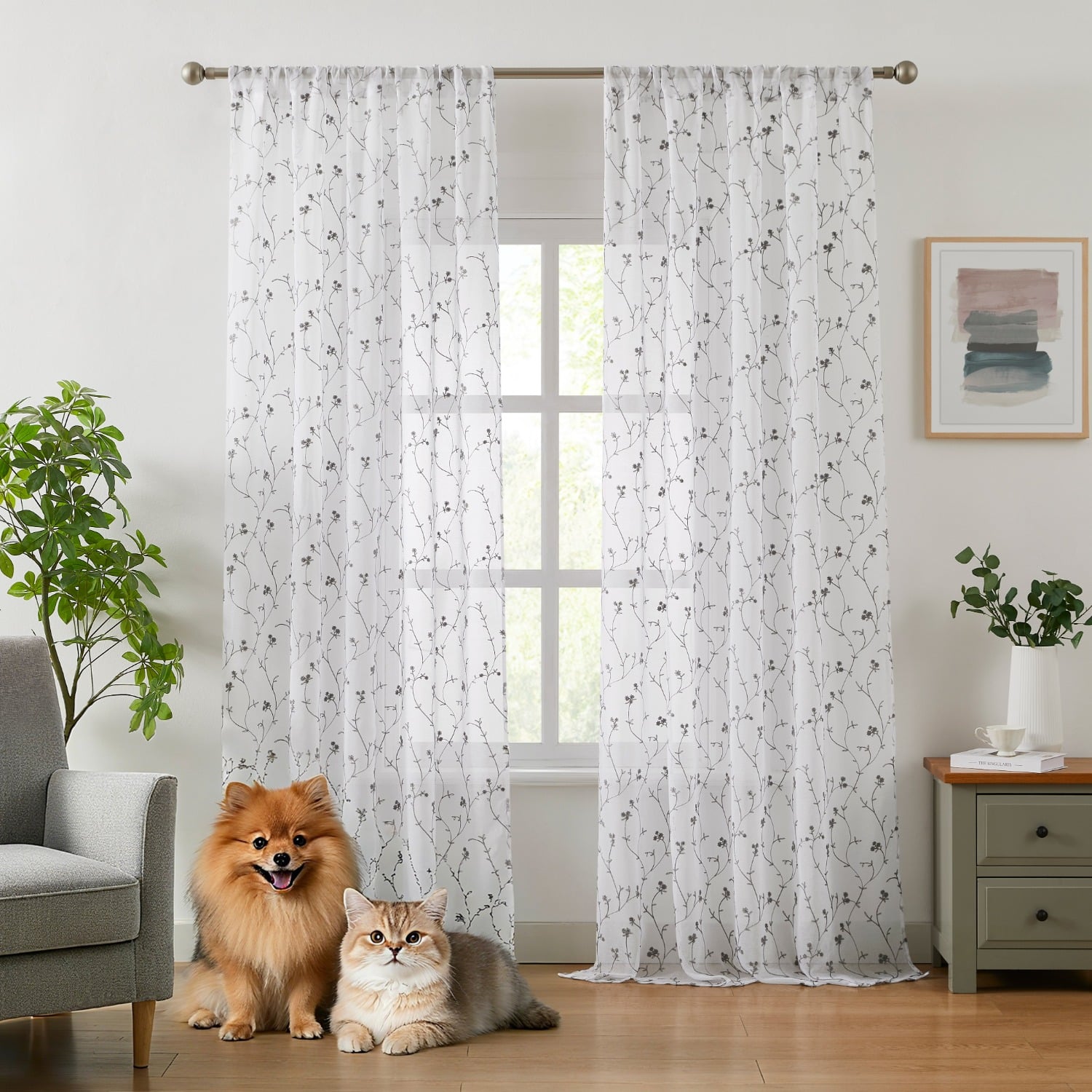 HONI 80GSM Heavyweight 100% Polyester Embroidered Sheer Curtain – Elegant Floral Lace Voile Panel for Living Room, Bedroom & Wedding Decoration