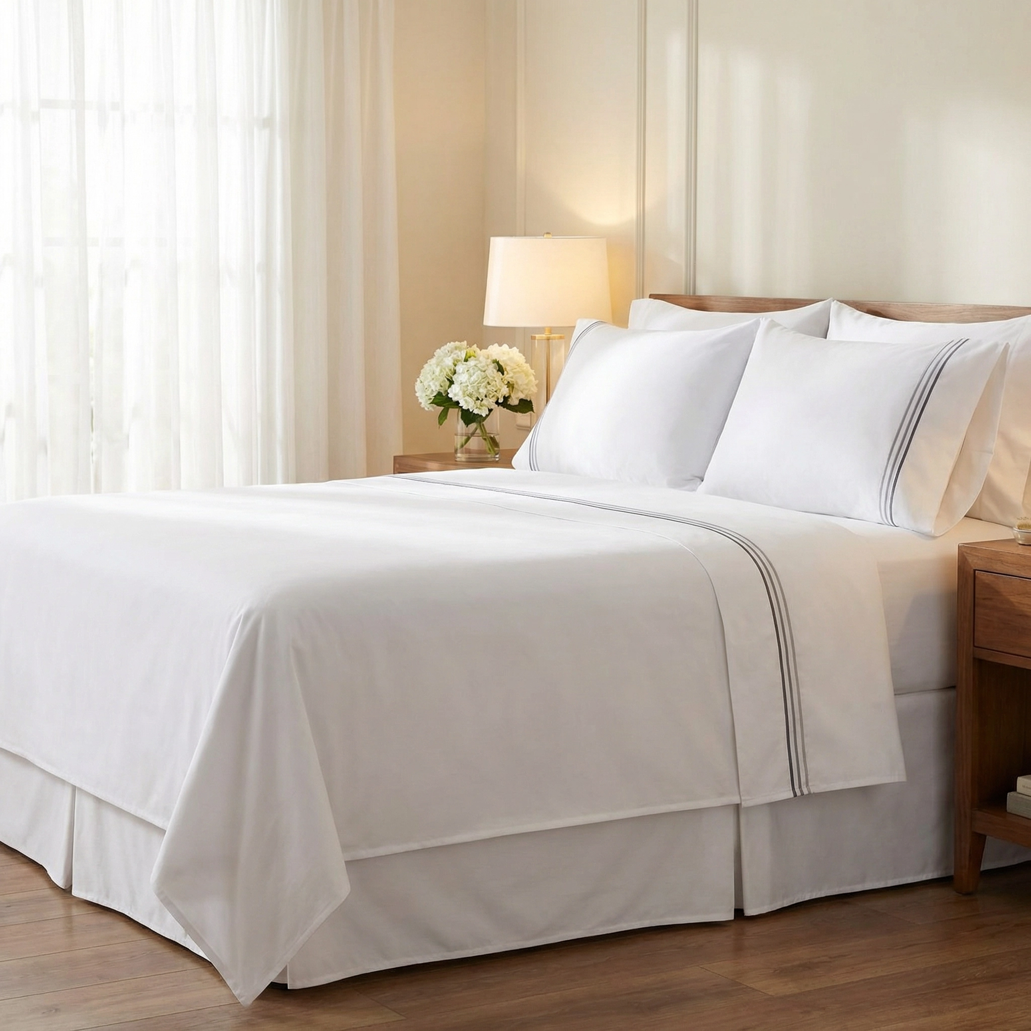 220TC 100% Cotton Sateen Embroidered Sheet Set – Dyed, Breathable & Stay-Put Fit