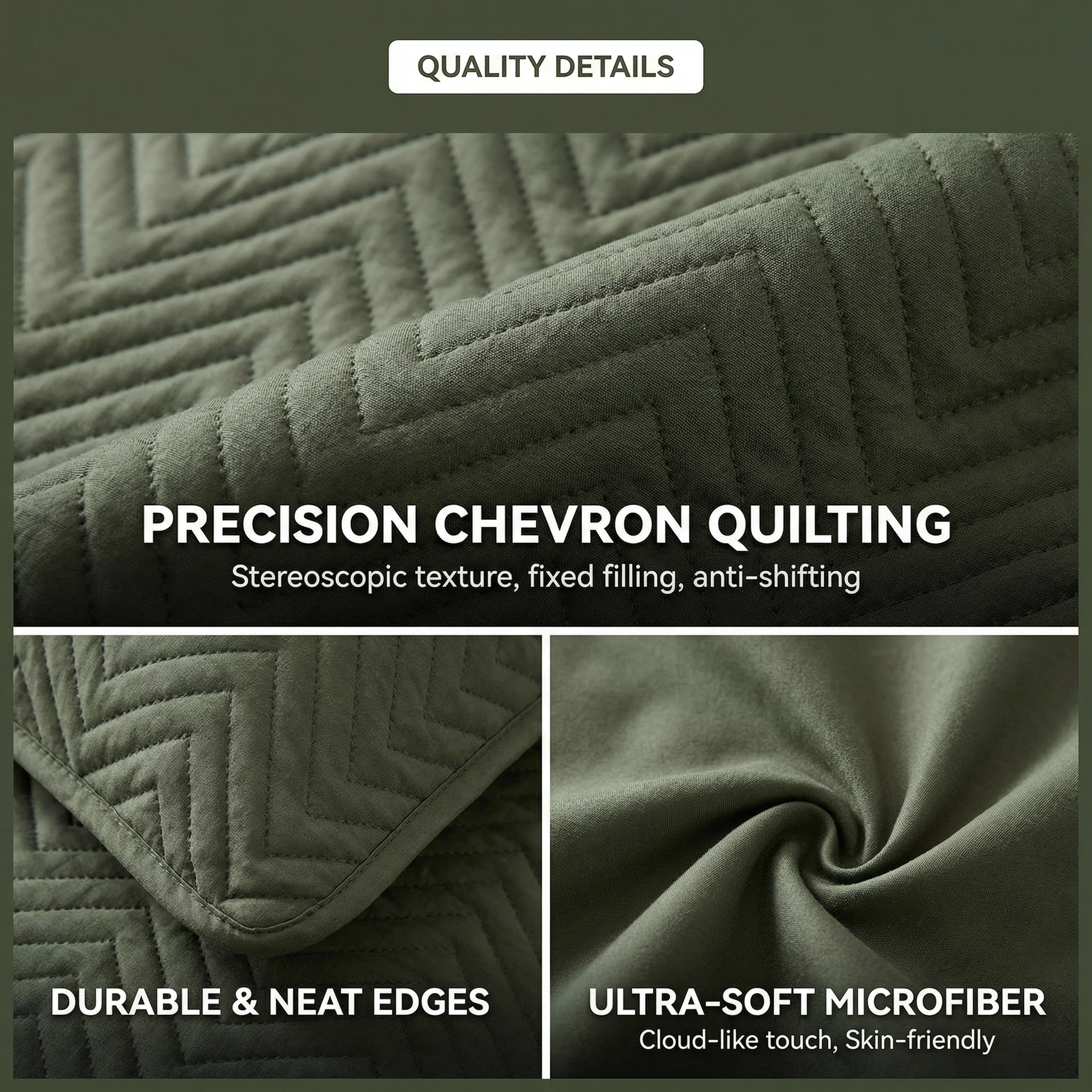 80gsm Brushed Fabric Bedspread Set –Olive Green |OEM/ODM 3-Piece Bed Cover Set for Twin/Full/Queen/King