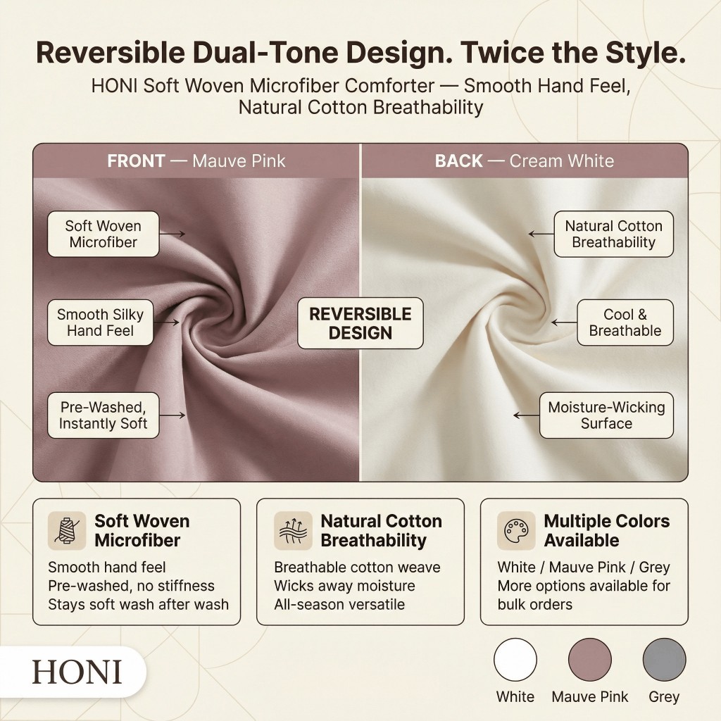 HONI 5-Piece Comforter Set – 100gsm Washed Brushed Microfiber | Naturally Breathable | Soft Woven with Smooth Hand Feel