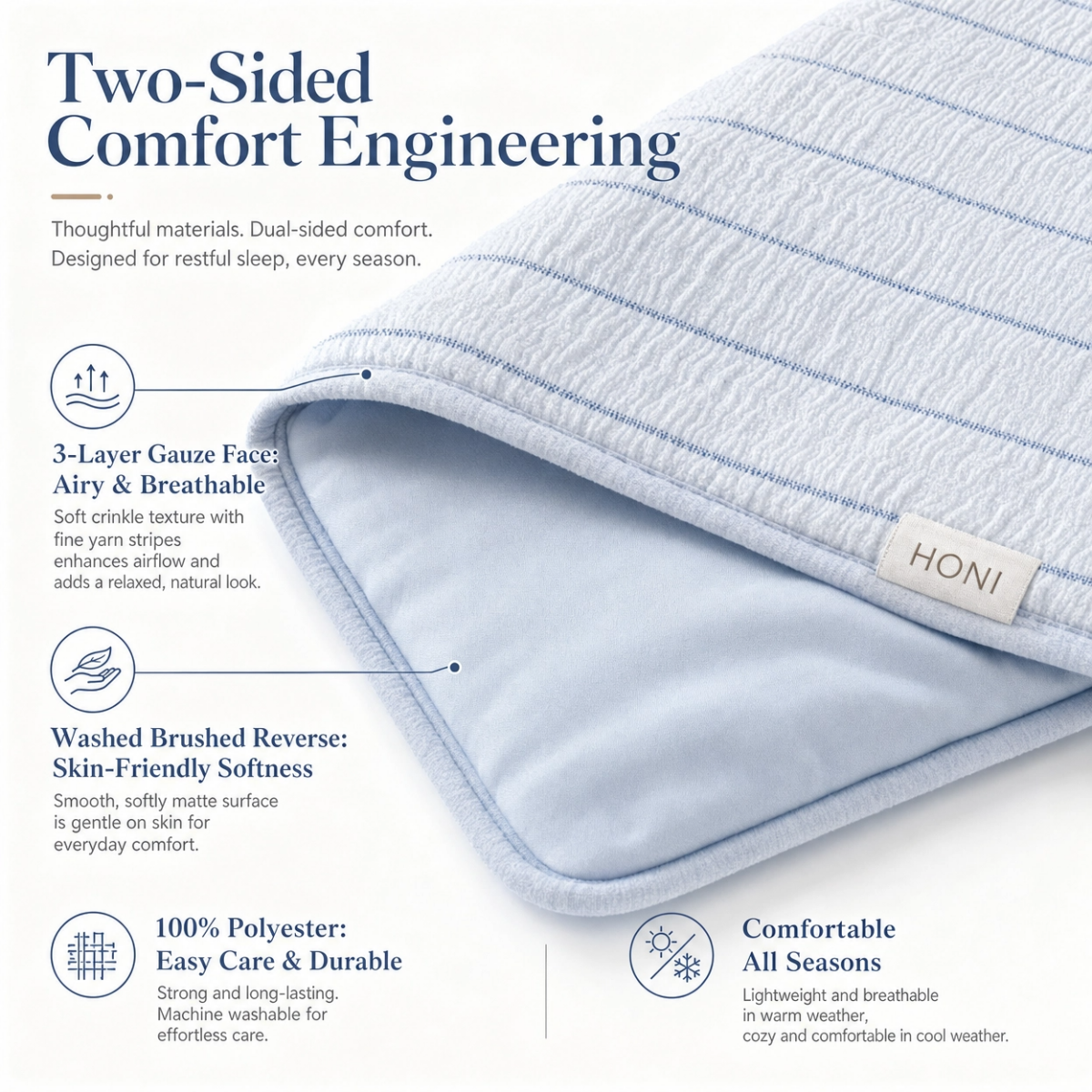 HONI 190gsm Striped Three-Layer Gauze + 85gsm Washed Brushed Fabric Duvet Cover Set – Soft Touch, Breathable & Buyer-Ready Comfort for Home, Hotel & Retail