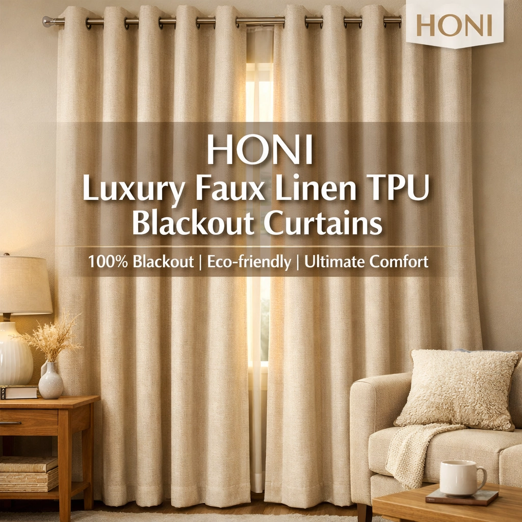 HONI 130 GSM Black Silk Blackout Curtains – Natural Earth Tone | Eco-Friendly & Serene Living